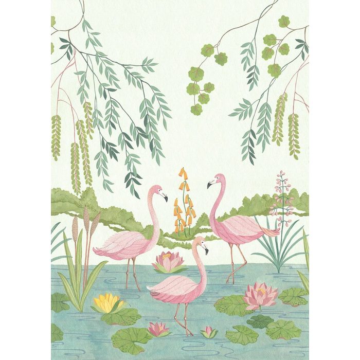 Komar Fototapete Flamingo Vibes glatt Comic Retro bedruckt mehrfarbig BxH: 200x280 cm