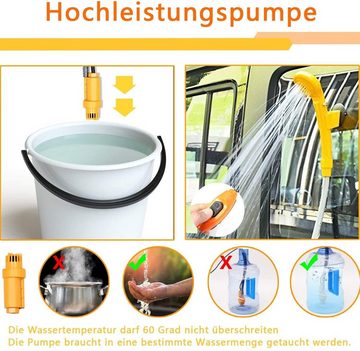 AUFUN Gartendusche Campingdusche 12 V tragbare Dusche mit Tauchpumpe (mit 2 m Wasserschlauch und Stromkabeladapter), Gelb