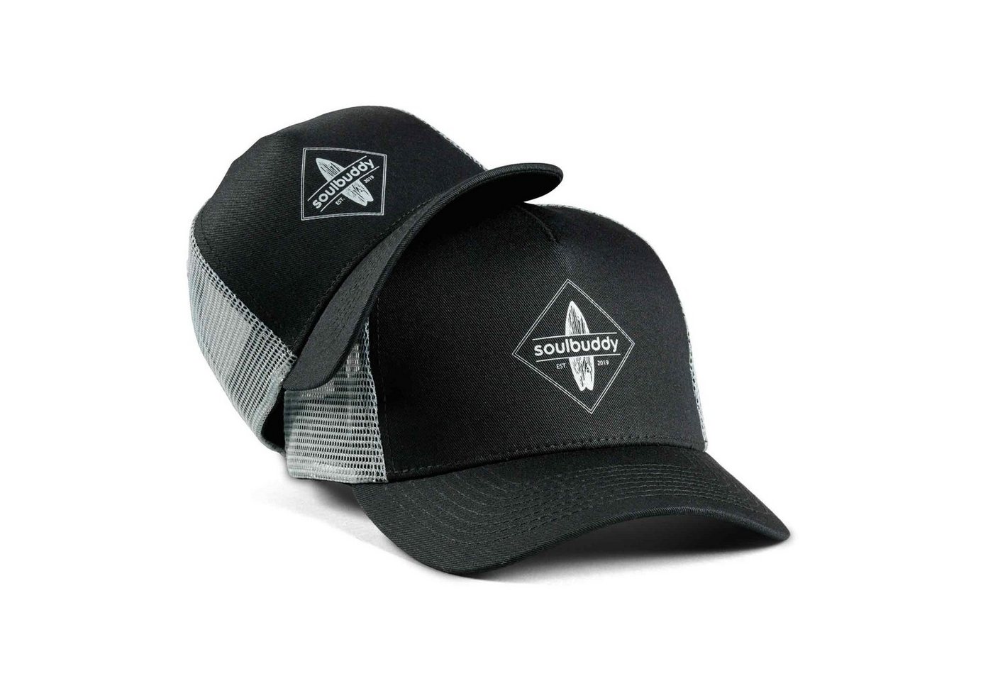 Soulbuddy Trucker Cap Partnerlook 2er-Set, Mini Me Set, Geschenk für Eltern (Set = 1x Eltern Trucker Cap + 1x Kinder Trucker Cap, Größenverstellbar)