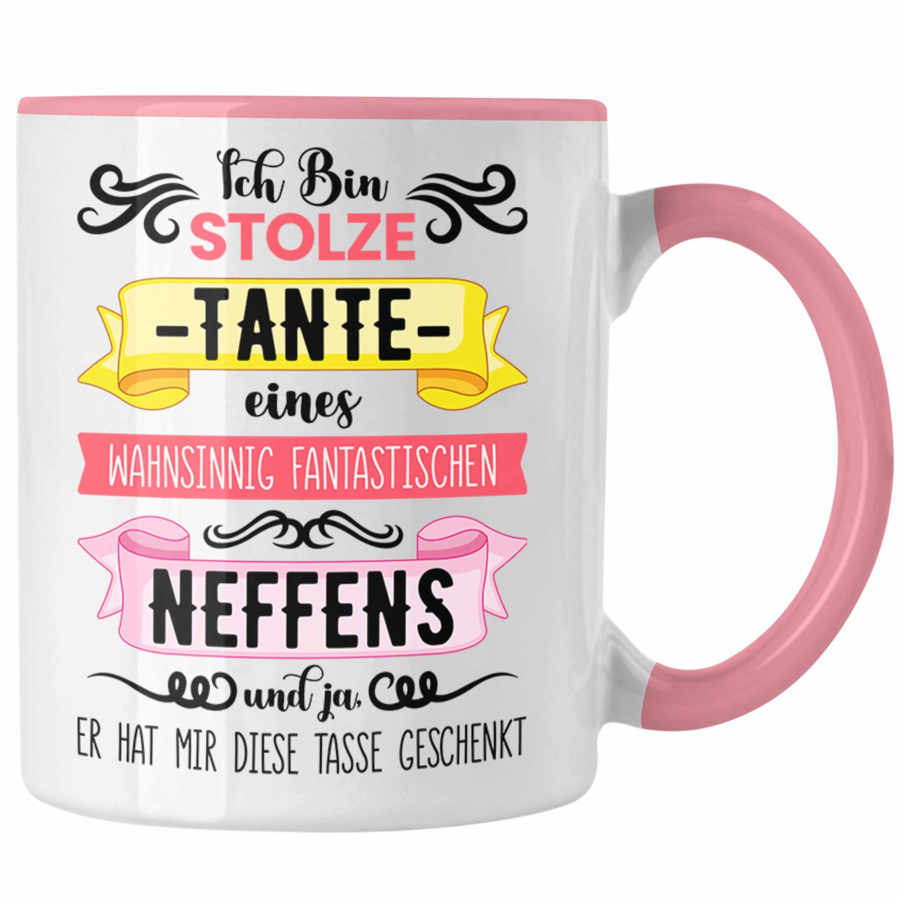 Trendation Tasse Trendation - Geschenk für Tante von Neffe Tasse Geschenkidee Lustig Spruch Rosa