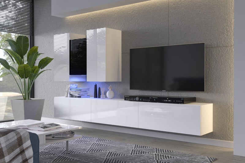ROYAL24_MARKT Wohnwand - Moderne Wohnzimmer Wohnwand in Premium-Qualität, (Komplett Set, 6-St., Eleganz Hochglanz), - Elegantes Design - Beleuchtung - Qualität und Innovation