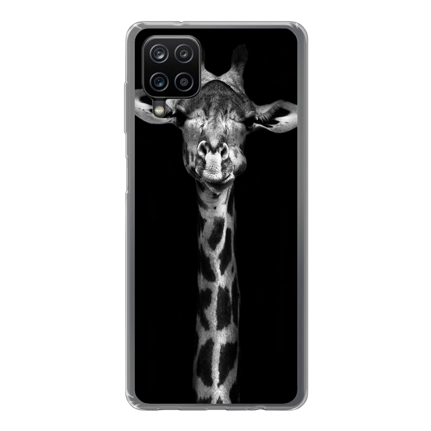 Handyhülle für Samsung Galaxy A12 Giraffe - Porträt - Tiere - Schwarz - Weiß