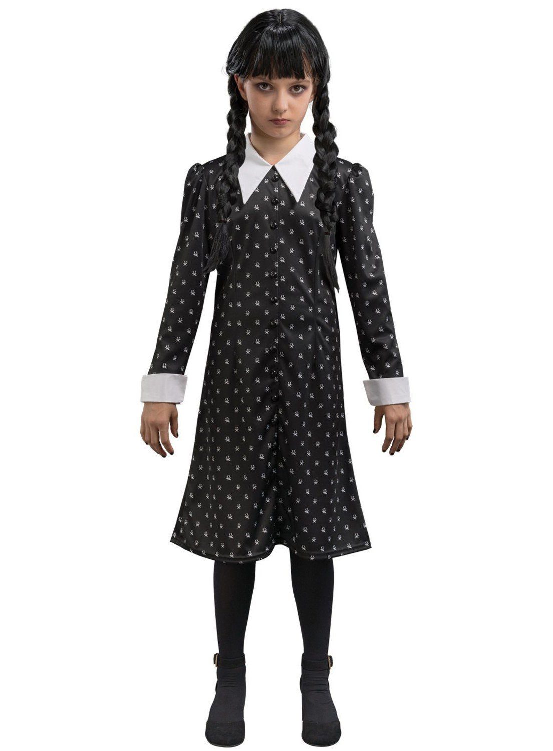 CHAKS Kostüm Wednesday Kleid - Kinderkostüm Fasching Karneval, Das gepunktete Alltagskleid im Pilgerstil aus der Netflix-Serie 'Wedne