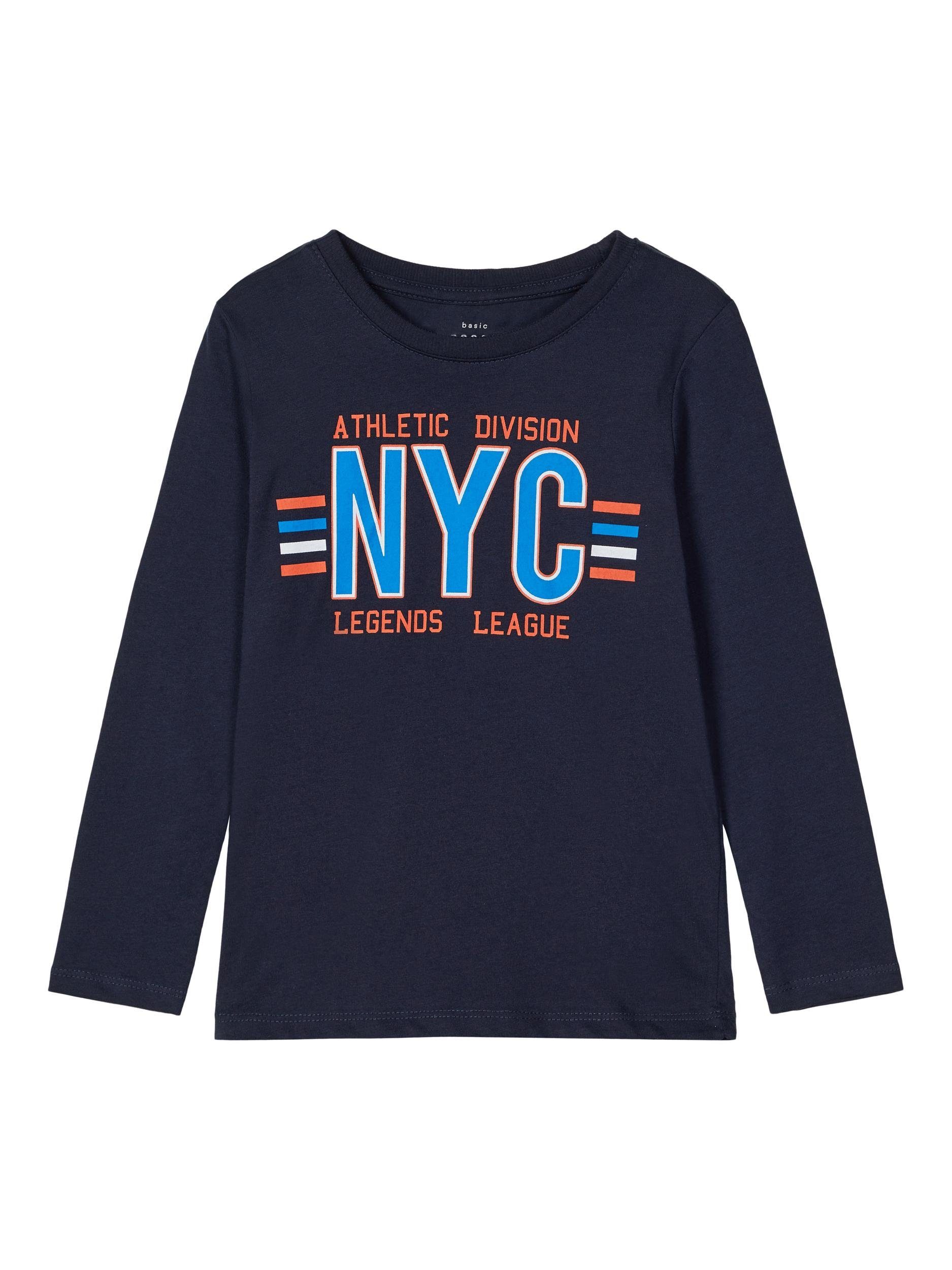 Shirt langarm (1-tlg) Baumwolle, It It Print Name reiner mit Jungen Frontprint mit "NYC" Longsleeve Name aus