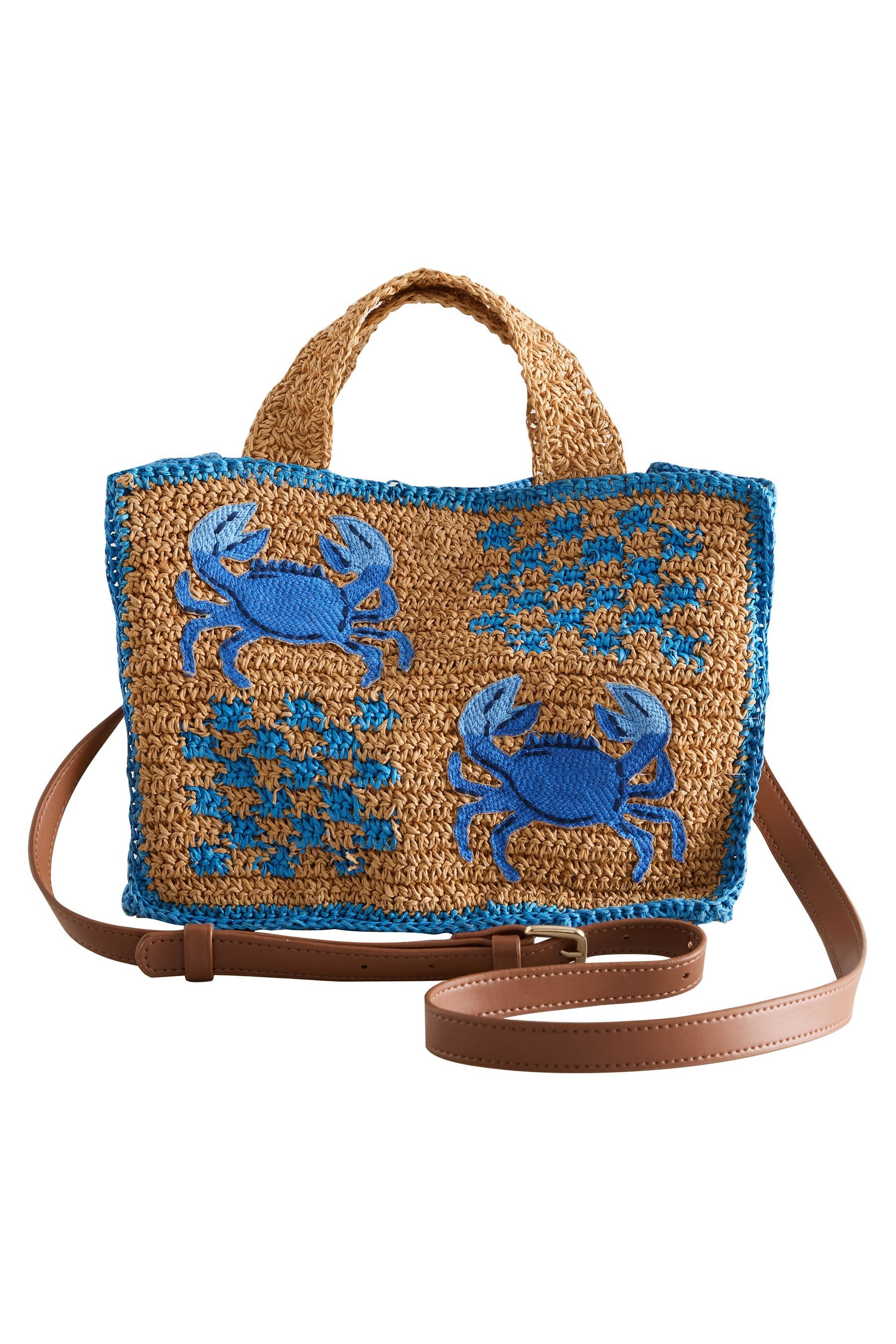 Next Umhängetasche Schultertasche in Raffiaoptik mit Stickerei (1-tlg)