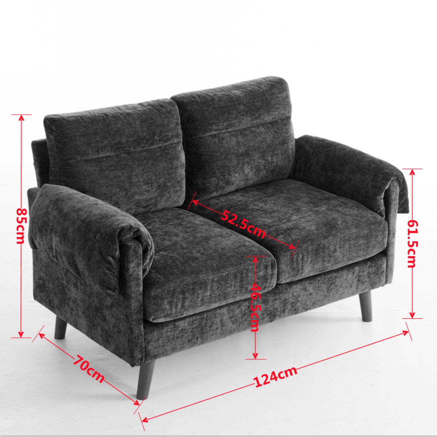 ANYSUN Sofa Polstersofa,Sofa 2 Sitzer klein, 124cm Couch,Sofa aus Chenille Stoff, Moderner 2-Personen Chenille-Sofa mit weichen Armlehnen, Kleines Sofa, Ideal für Wohnzimmer, Schlafzimmer oder Büro. Einfache Montage
