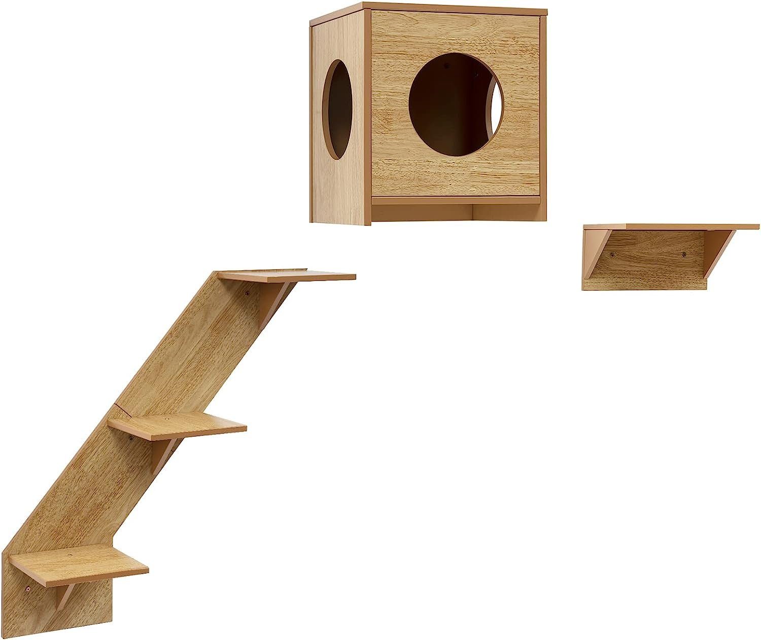 EUGAD Tierhaus, Kletterwand, 3-teiliges Katzenmöbel, aus E1-MDF, Holzoptik - EugaD Tierhaus KletterwanD 3 Teiliges Katzenmoebel Aus E1 MDf Holzoptik