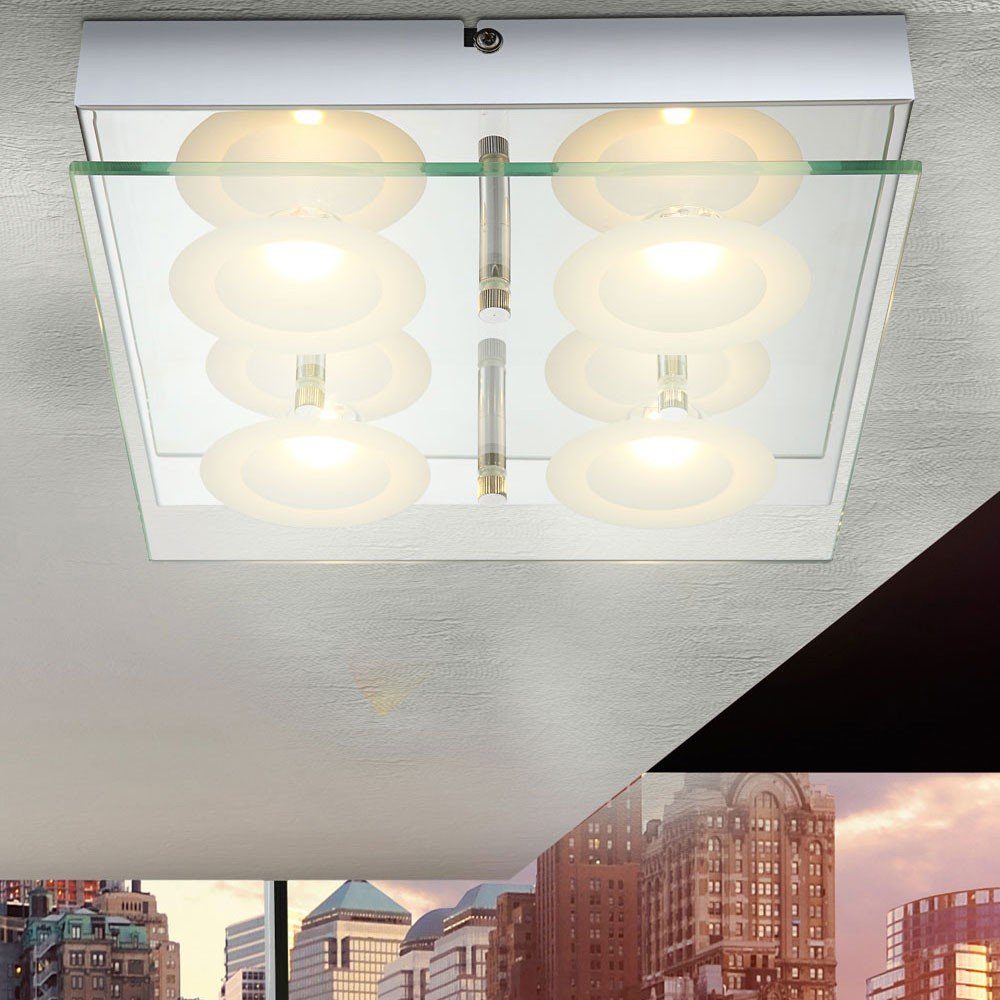 LED Deckenlampe Globo Chrom Deckenleuchte LED Wohnzimmerlampe Leuchtmittel Warmweiß, Glas Deckenleuchte, inklusive,