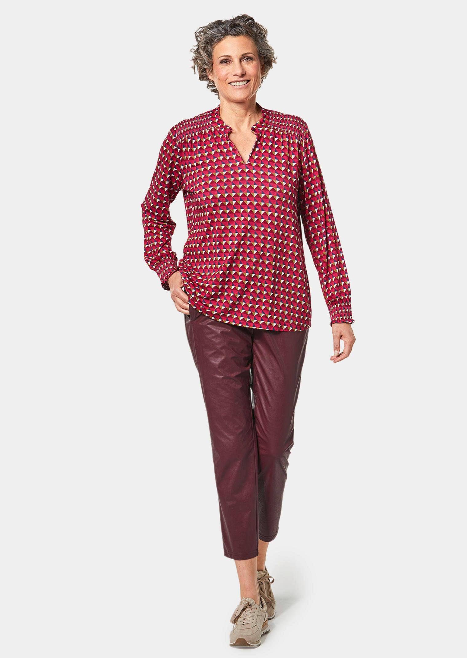 GOLDNER Langarmbluse Jerseybluse mit modischen Smok-Details