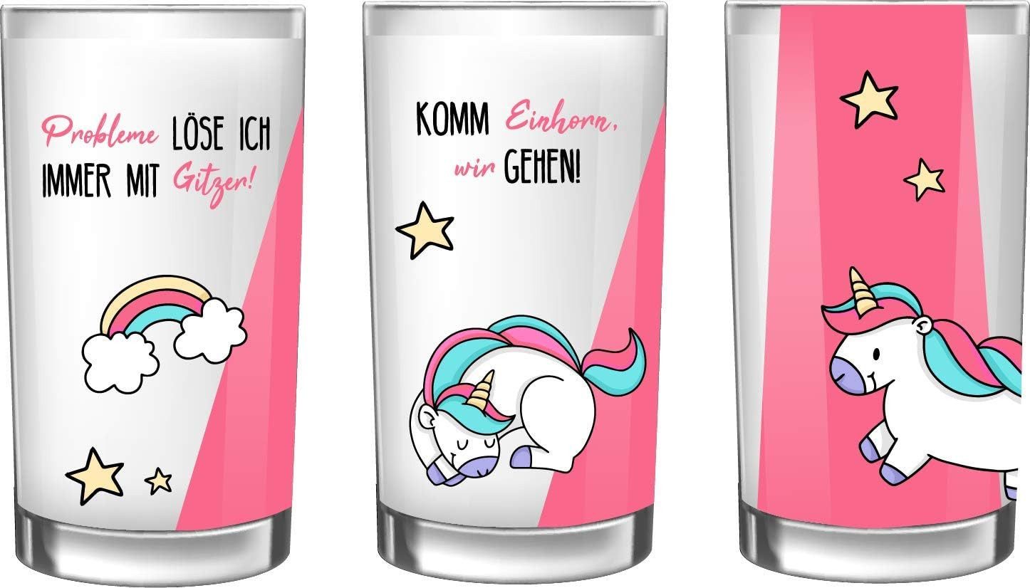 EinhornLiebe Glas Trinkgläser Set Einhorn für Kinder (3 Stück), Glas