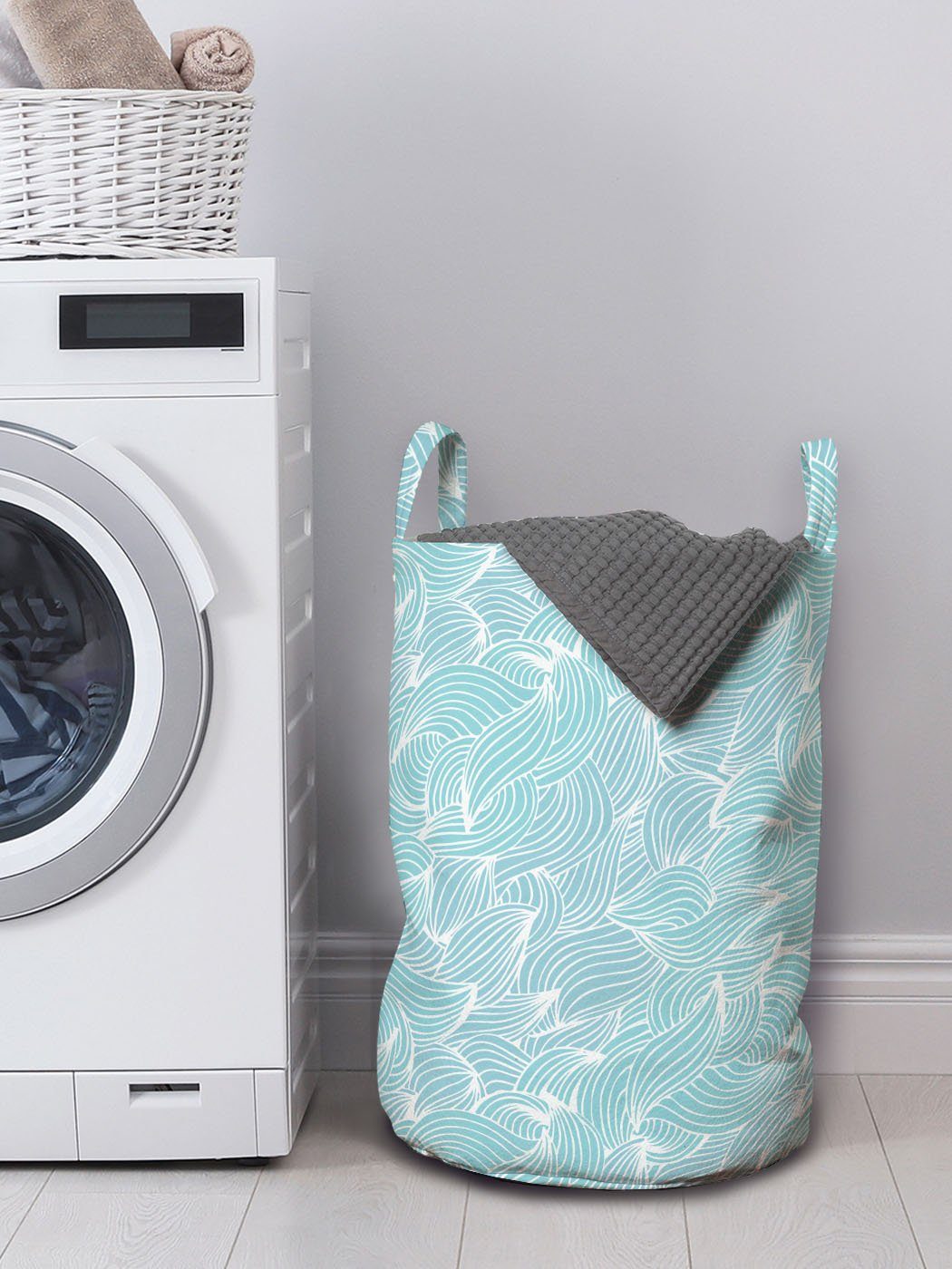 wirbelt Wäschekorb Wäschesäckchen Waschsalons, mit Griffen Abakuhaus Abstrakt Wellen-Linien Kordelzugverschluss für