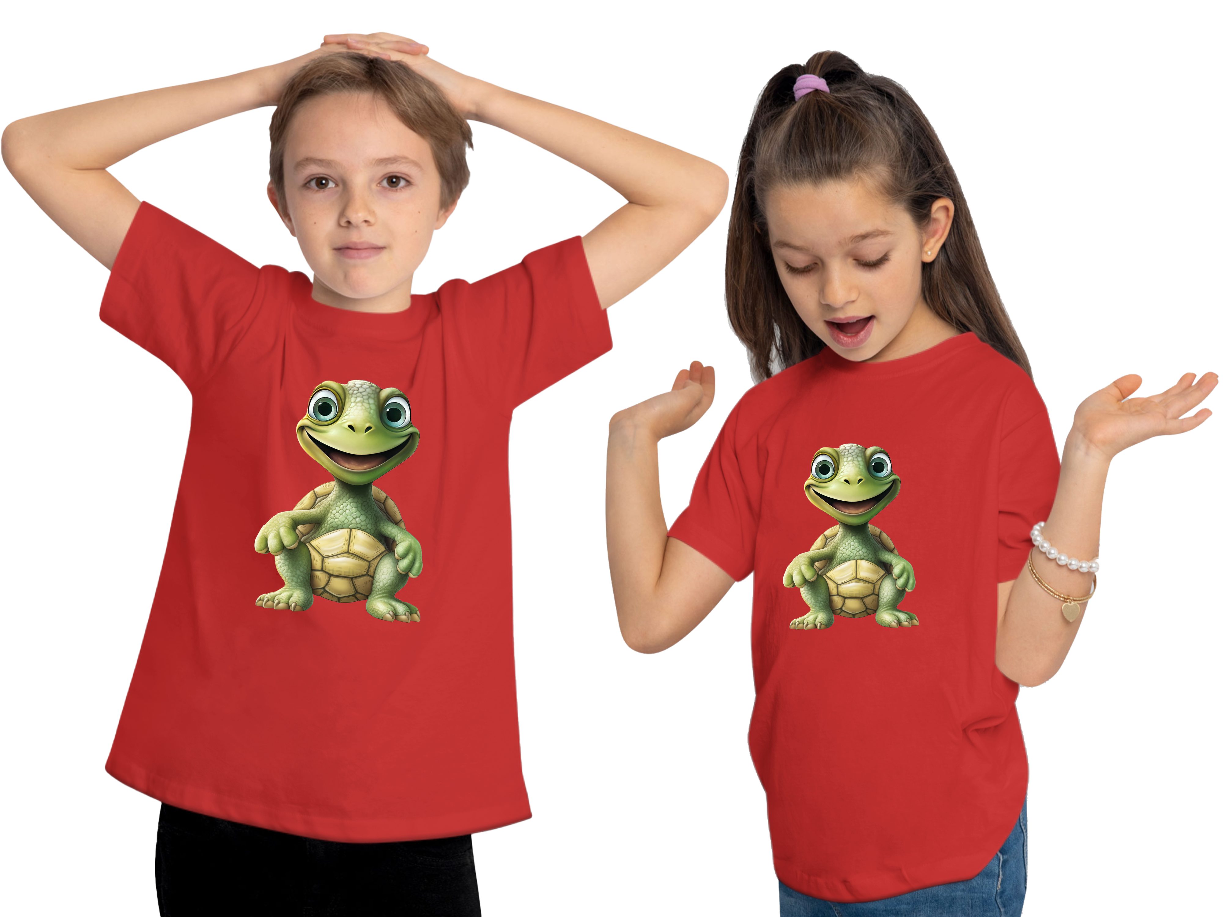 T-Shirt Wildtier Aufdruck, Baumwollshirt rot Baby i279 Kinder MyDesign24 bedruckt Schildkröte mit Print Shirt -
