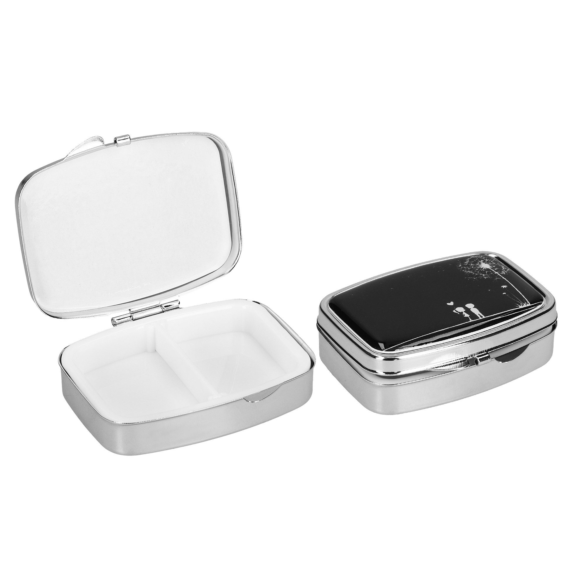 kwmobile Pillendose Edelstahl Tablettenbox mit 2 Fächern 5,5 x 4 x 1,5cm (2 St), Pillendose Tablettendose Tragbare Pillenbox Metall Medikamentenbox