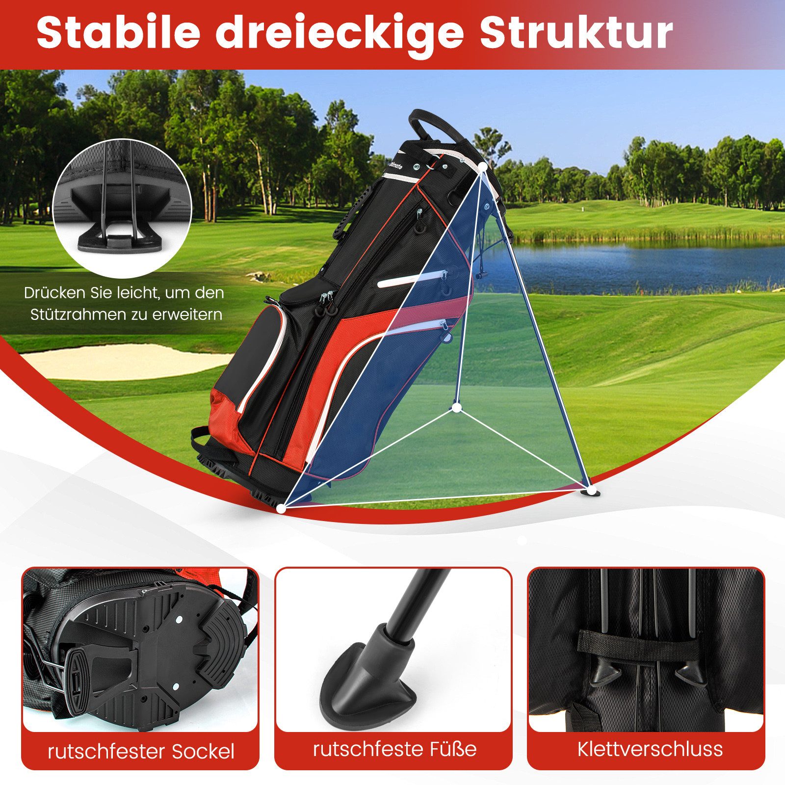 COSTWAY Golftrolley + Golfbag, Golf Standtasche mit 6 Taschen
