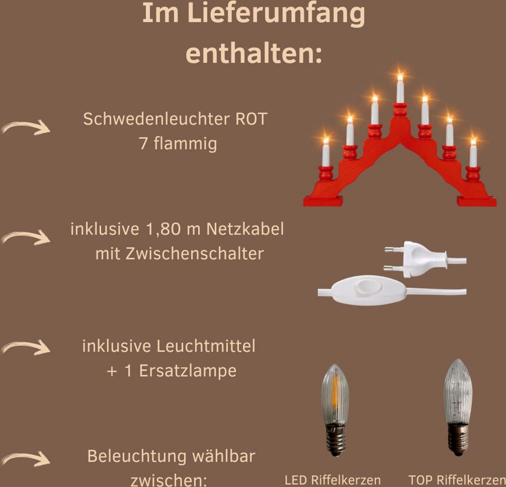 Weigla Lichterbogen Schwede, Weihnachtsdeko, Made in Germany (1-tlg), 7-flammig