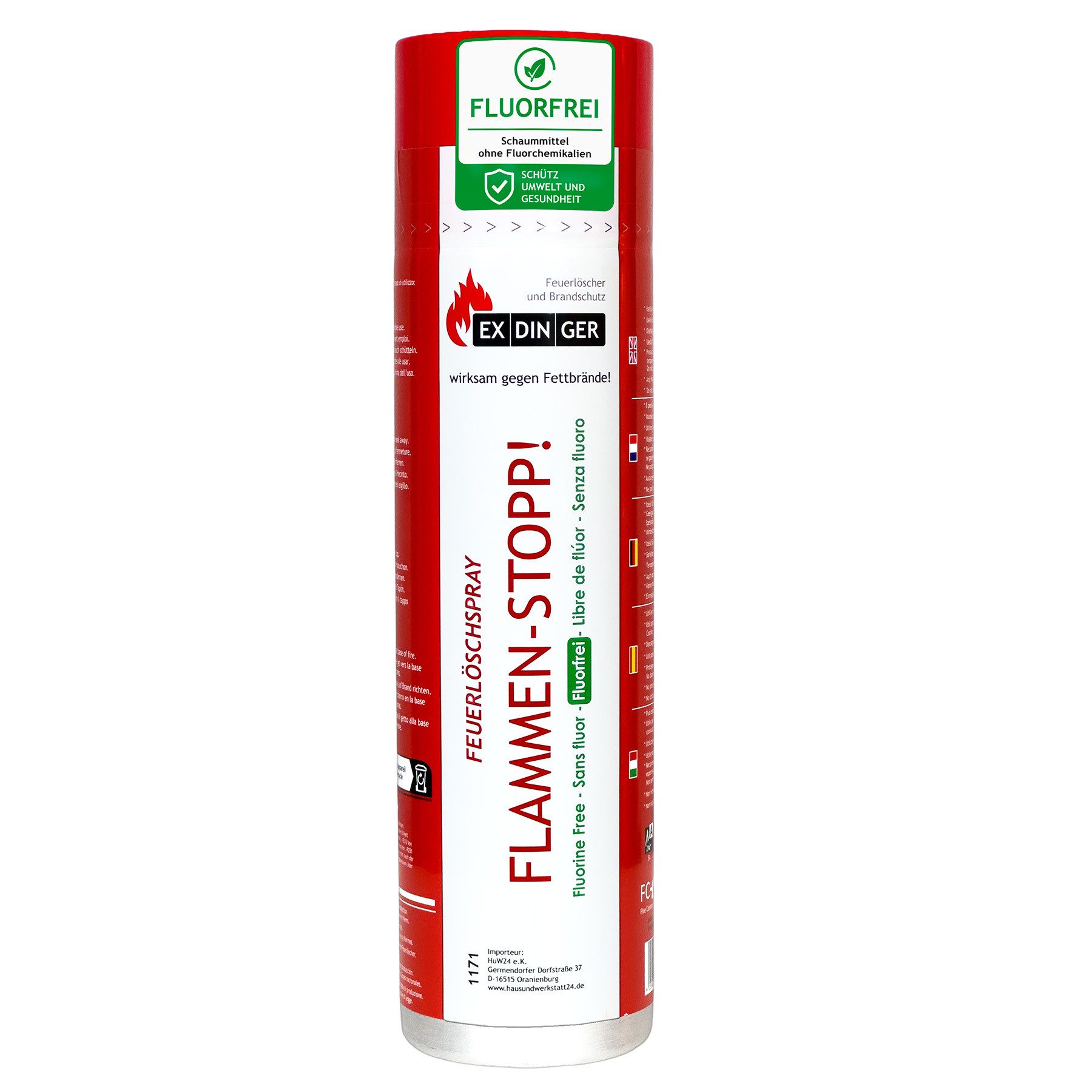 EXDINGER Feuerlöschspray Fire Stop Löschspray Fettbrände 5A 21B 5F 600 ml Fluorfrei Made in EU, ABF-Spray