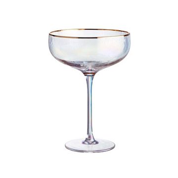 BUTLERS Sektglas SMERALDA 6x Champagnerschalen mit Goldrand 400ml, Glas, mundgeblasen