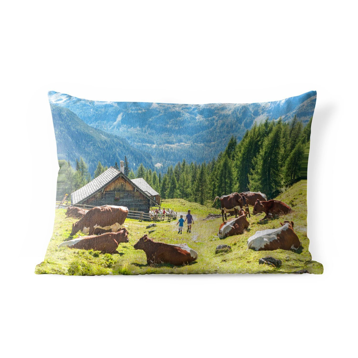 MuchoWow Dekokissen Bauernhaus in den Bergen von Österreich, Outdoor-Dekorationskissen, Polyester, Dekokissenbezug, Kissenhülle