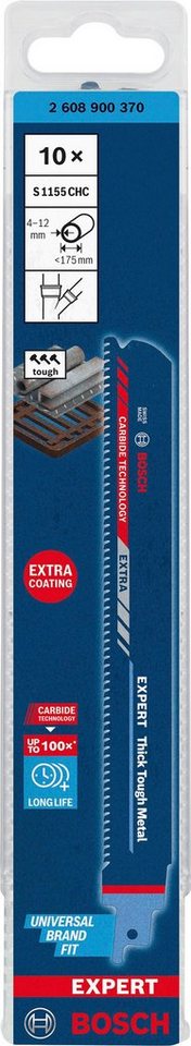 Bosch Professional Säbelsägeblatt EXPERT Thick Tough Metal-S 1155 CHC (Set,  10-St), Materialeignung: Blech, Gusseisen, Metall, Stahl