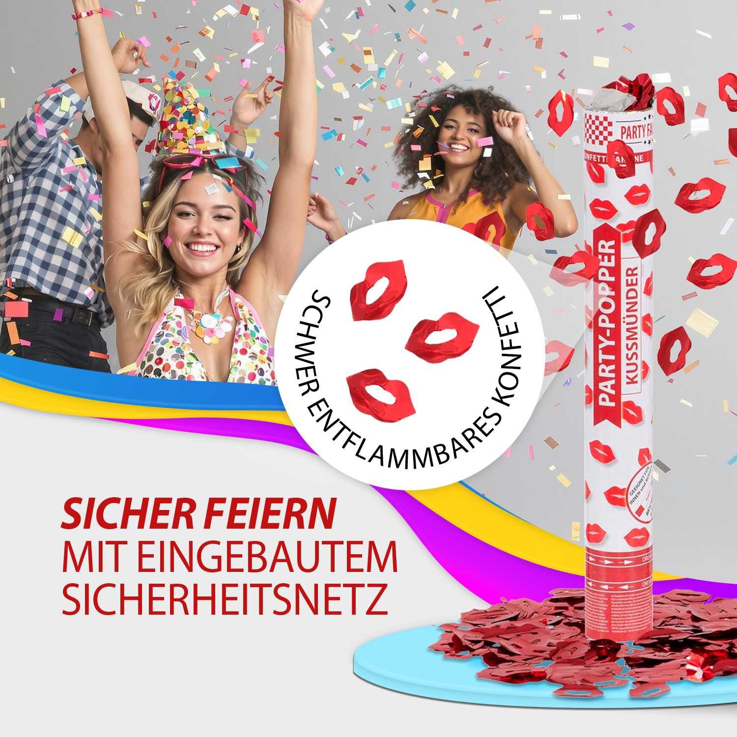Party Factory Konfetti Party Popper 40cm Kussmund Konfetti 5er Set Deko Valentinstag