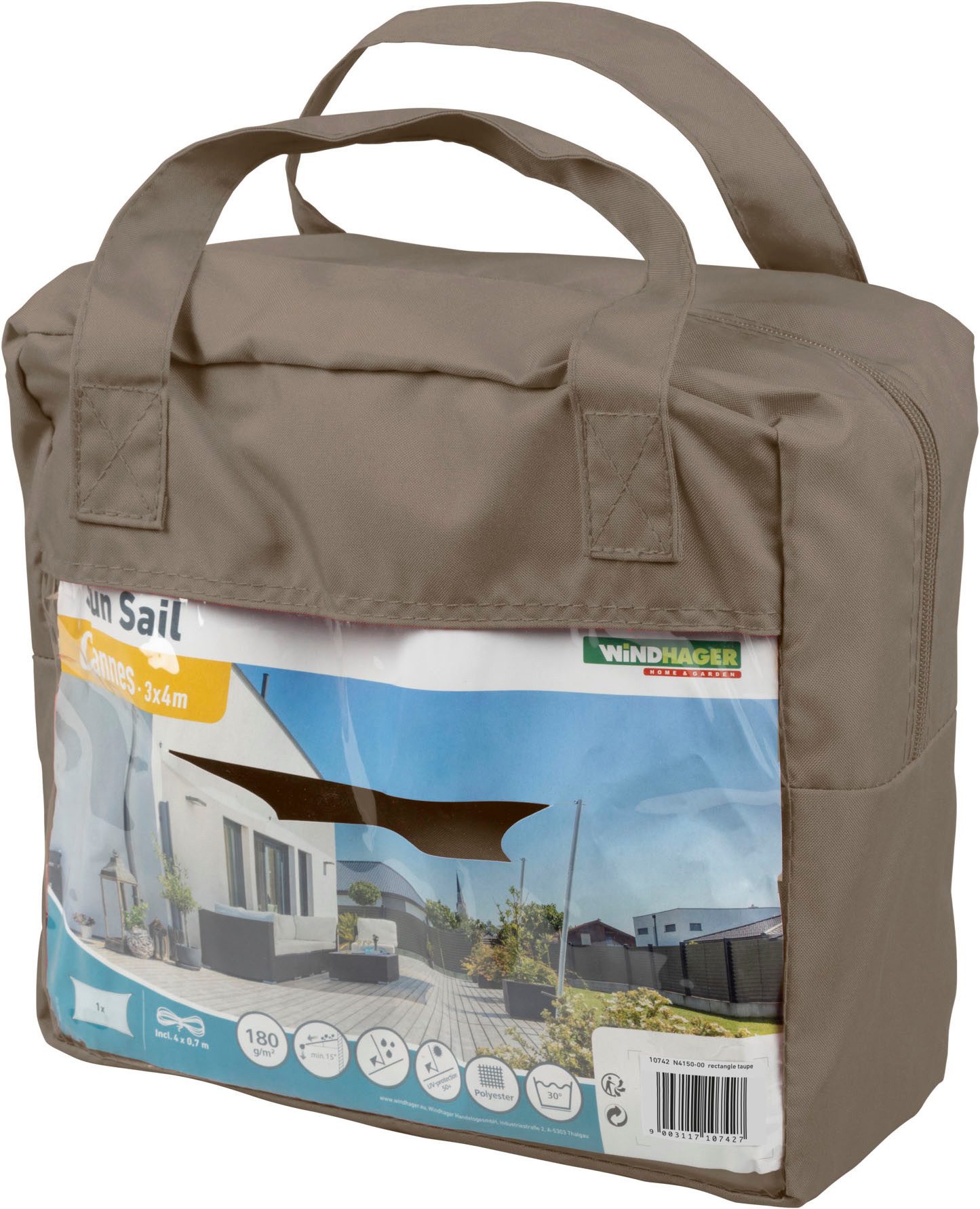 Windhager Sonnensegel Cannes Rechteck, 3x4m, taupe