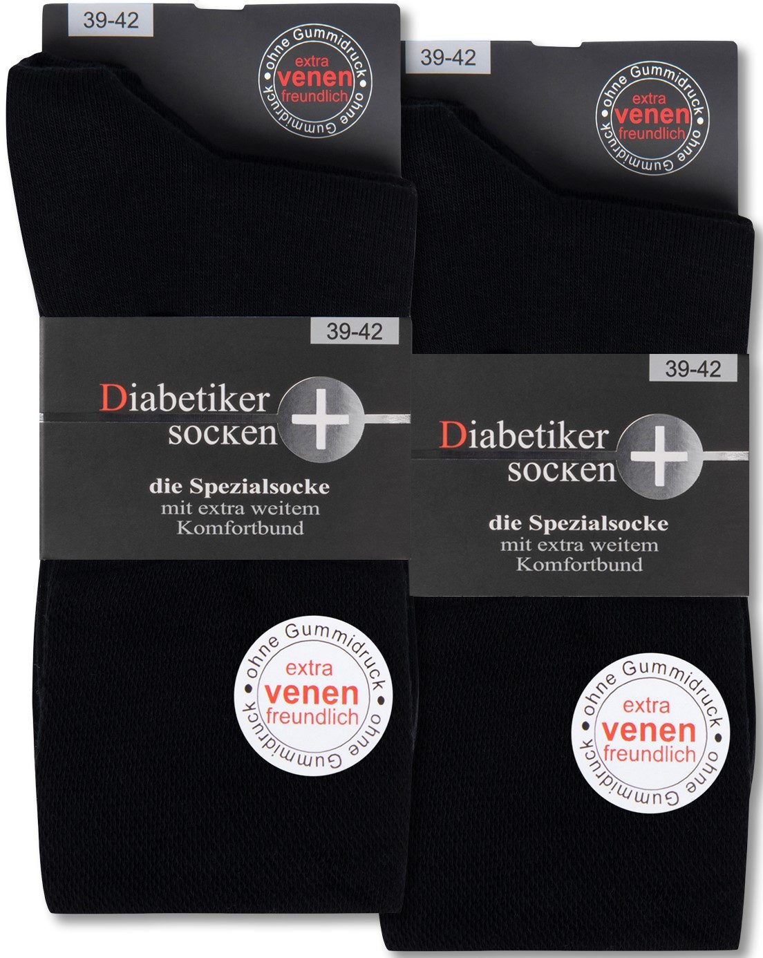 sockenkauf24 Diabetikersocken 6 Paar Damen & Herren Socken mit Komfortbund (Schwarz, 35-38) ohne Gummi & ohne Naht 97% Baumwolle - 39606 WP