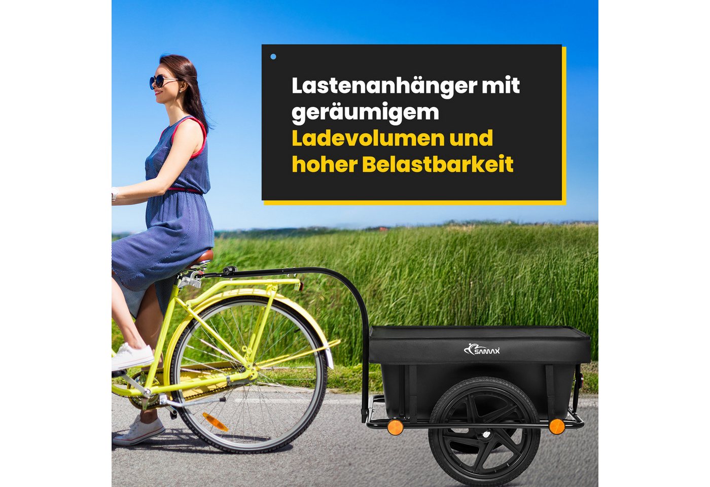 Thumbnail - SAMAX Fahrradlastenanhänger Lastenanhänger / Fahrradanhänger 80 Kg / 90 L mit Kupplung Schutzplane