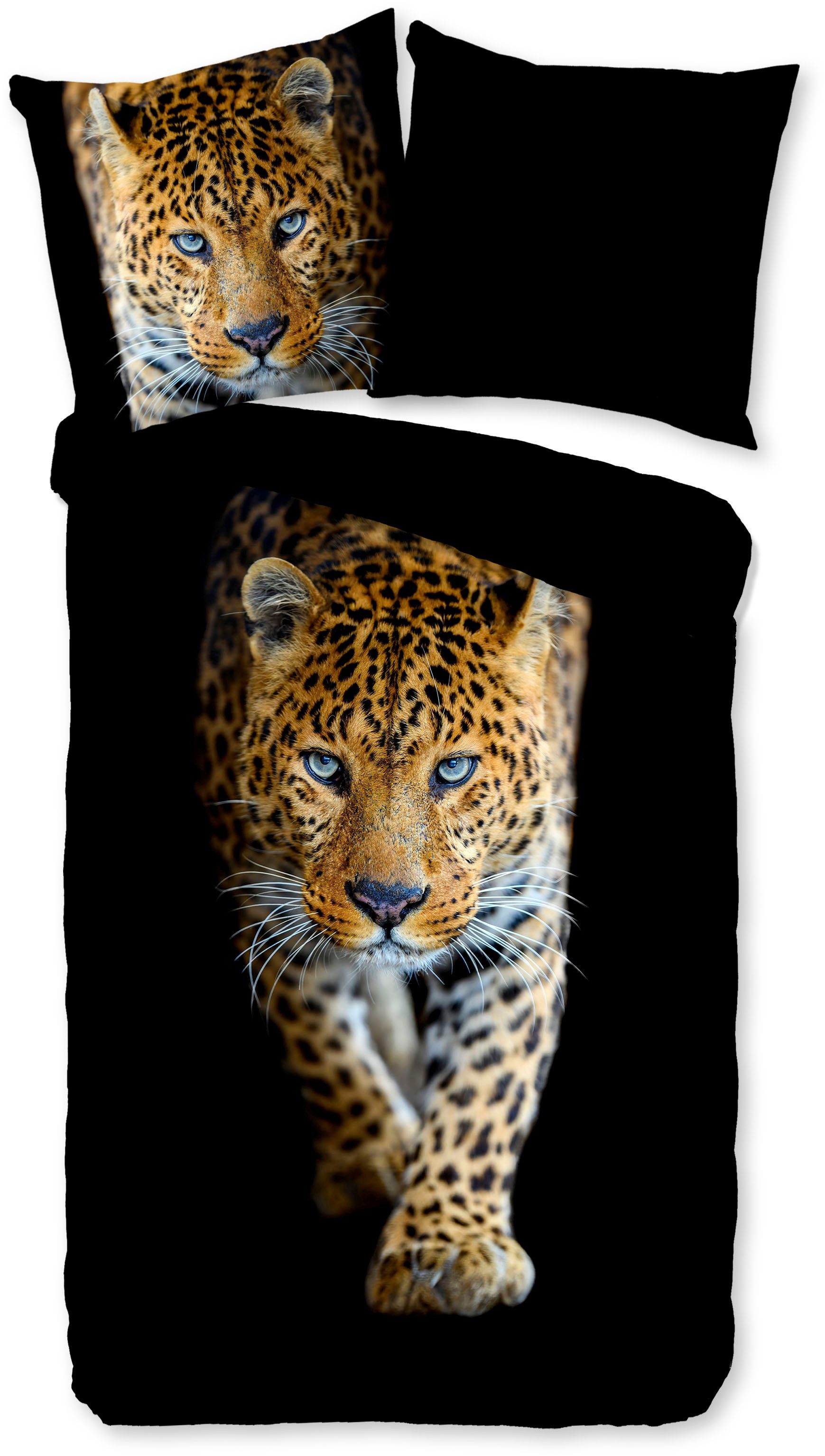 good morning Wendebettwäsche Bonn, Renforcé, 2 teilig, Baumwolle, Renforcé, 135x200, Reißverschluss, Wende, Leopard, Schwarz