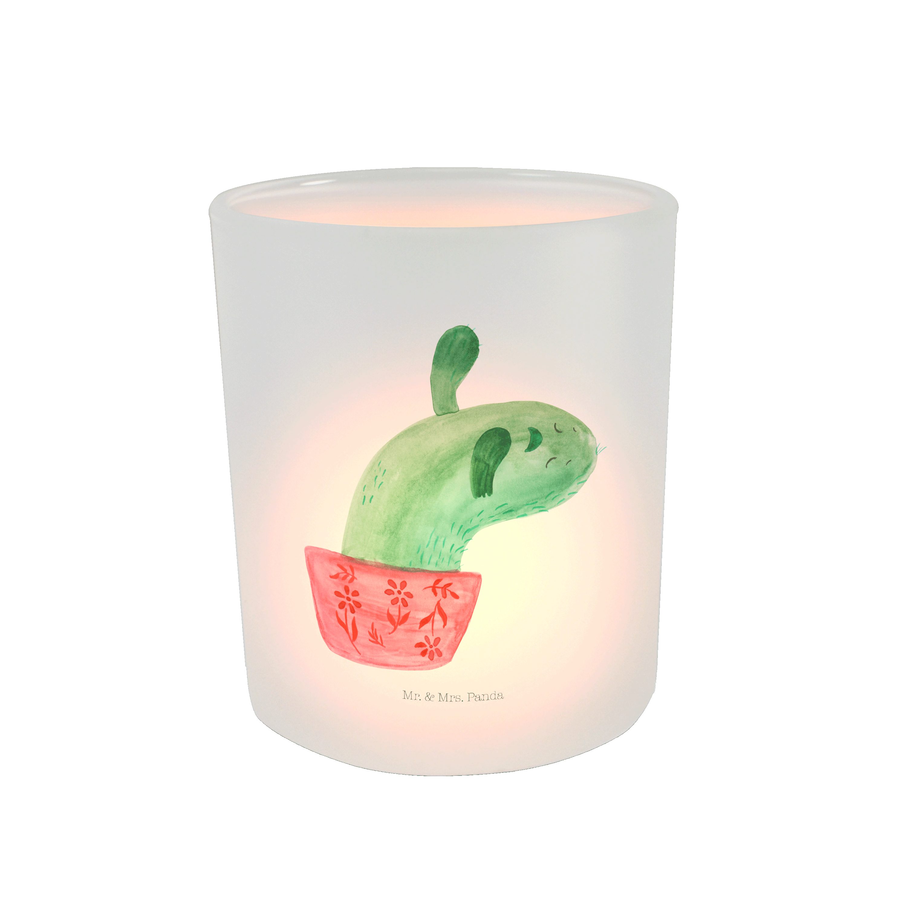 Mr. & Mrs. Panda Windlicht Kaktus Mama - Transparent - Geschenk, Kakteen, Windlicht Glas, Teelic (1 St), Hochwertiges Material