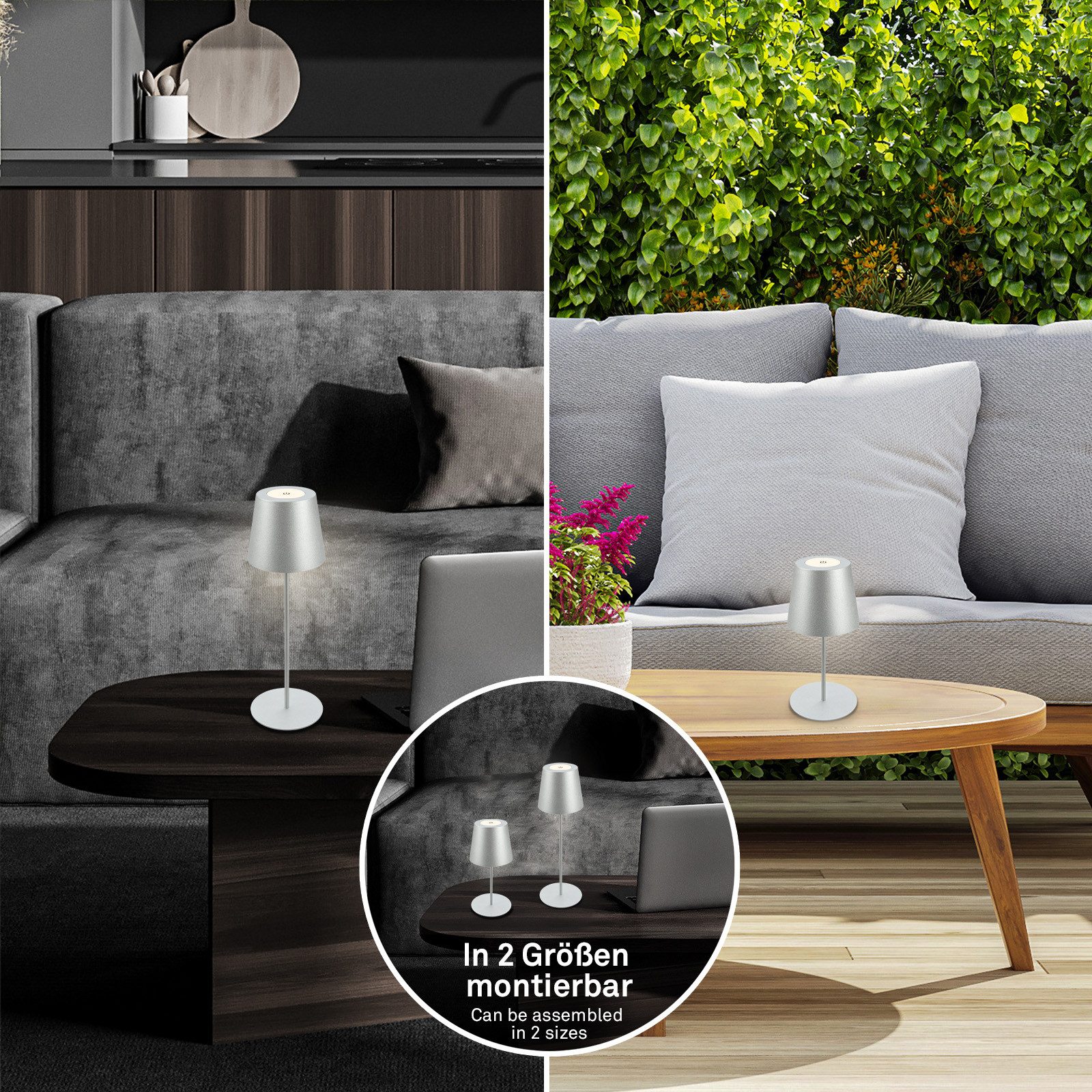 Briloner Leuchten Tischleuchte LED Tischlampe Akku IP44 kabellos Indoor/Outdoor, Einzelpack, LED wechselbar, 2700K - Extra - Warmweiß, LED Tischlampe kabellos 36x10,5 cm Beige Wohnzimmer Schlafzimmer