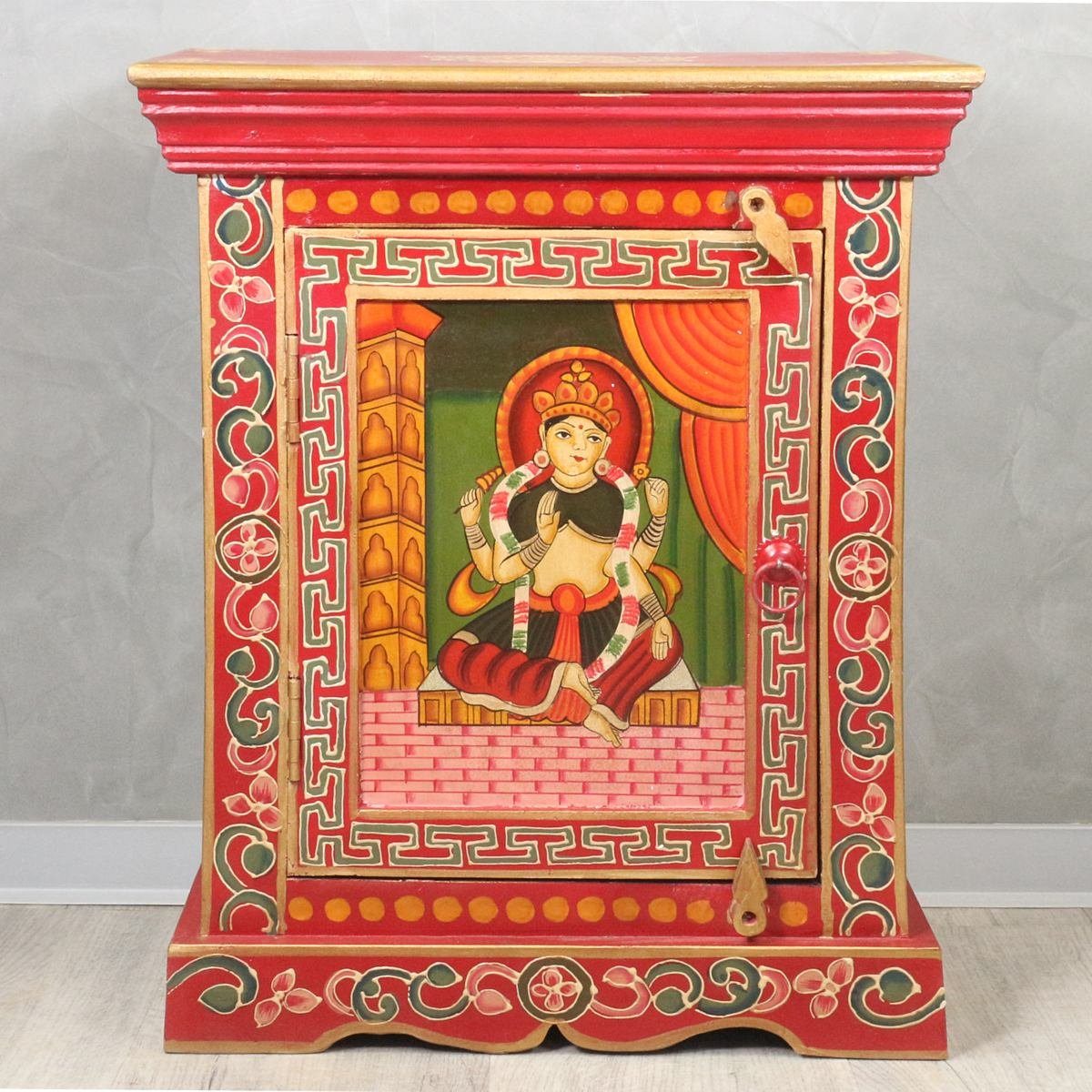Oriental Galerie Mehrzweckschrank Tibet Wandschrank Buddha Rot 65 cm Handarbeit