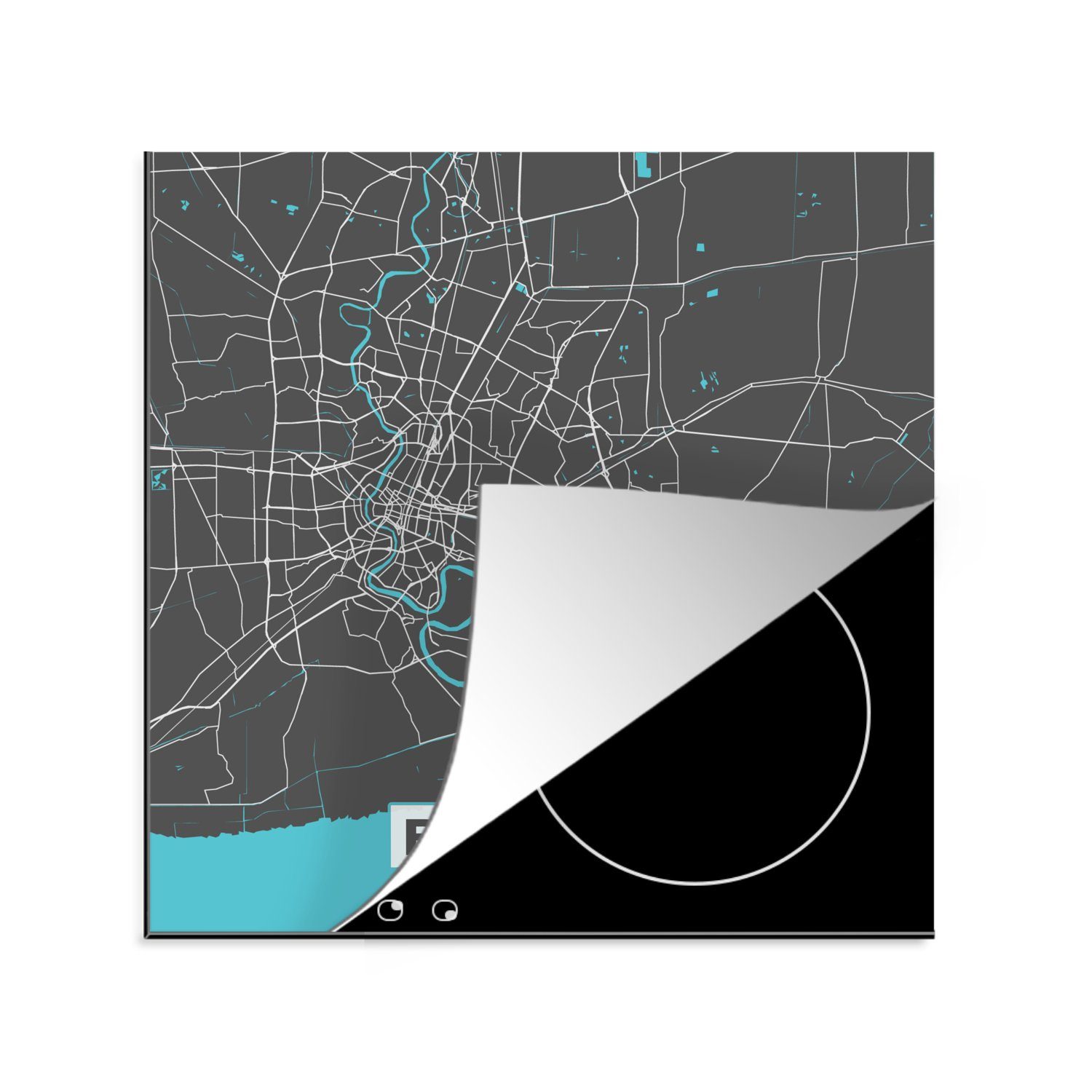 MuchoWow Herdblende-/Abdeckplatte Bangkok - Blau - Karte - Stadtplan, Vinyl, (1 tlg), 78x78 cm, Ceranfeldabdeckung, Arbeitsplatte für küche | Herdabdeckplatten
