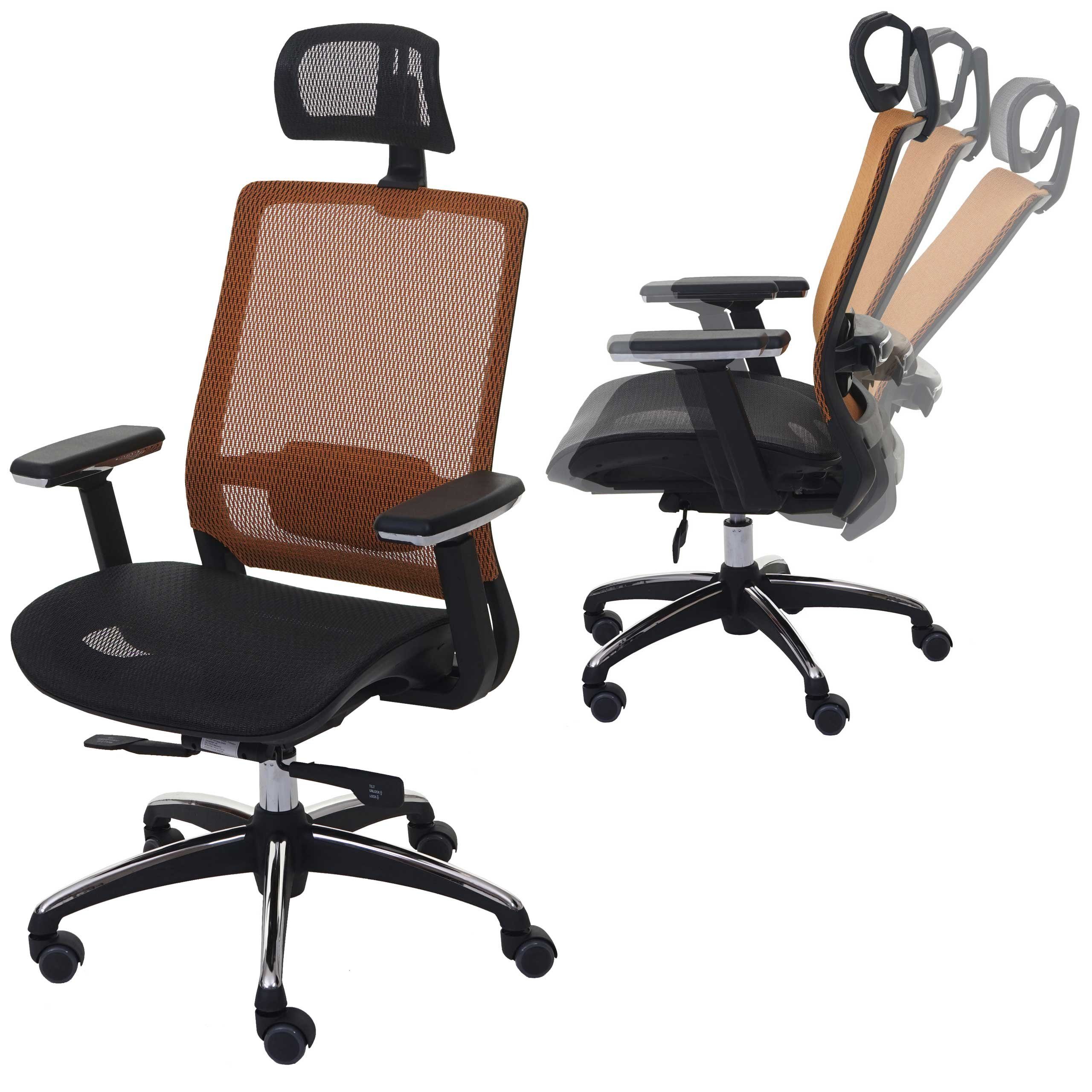 MCW Schreibtischstuhl MCW-A20, In der Tiefe verstellbare Sitzfläche, Lendenwirbelstütze anpassbar schwarz-orange