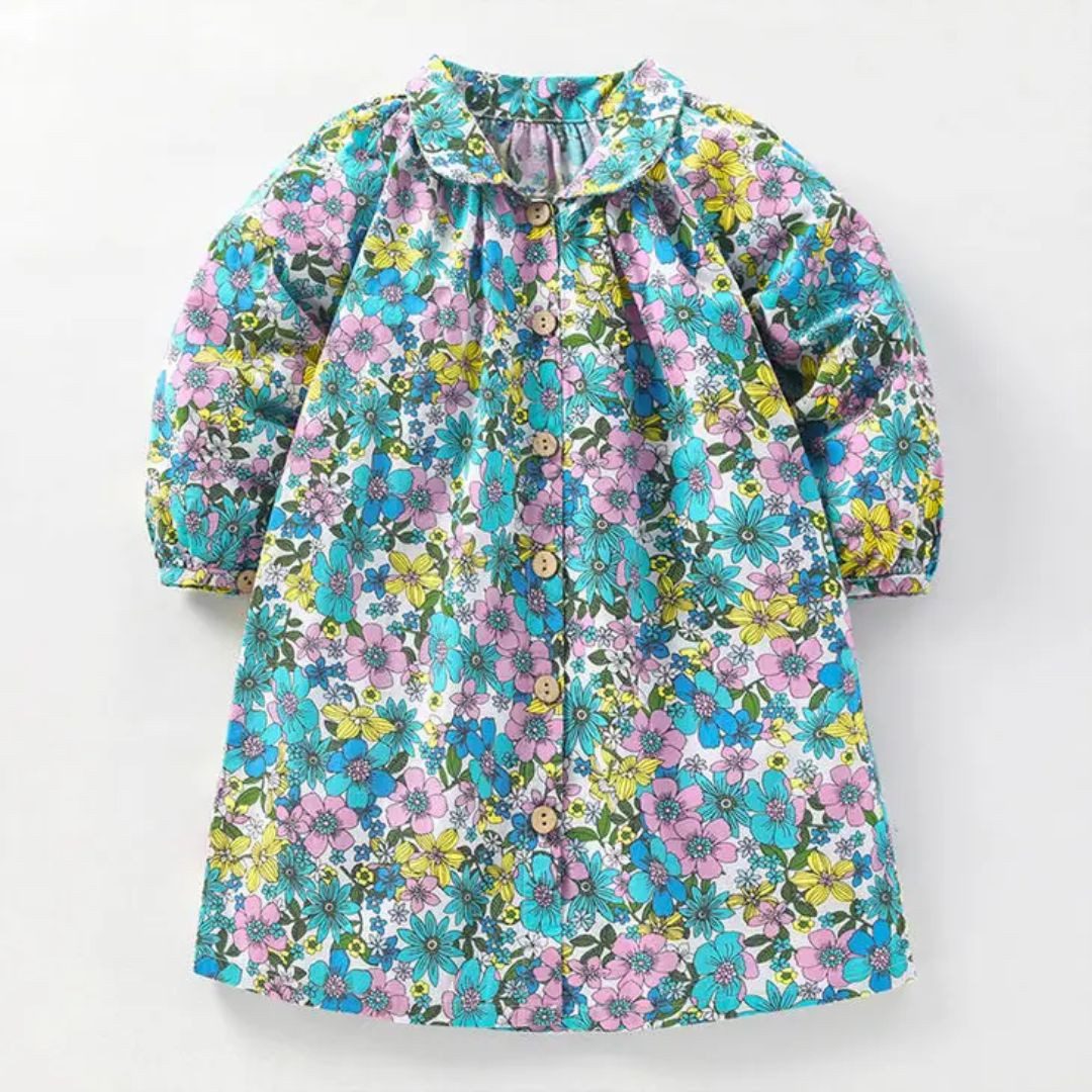 suebidou Midikleid Blumenkleid Blusenkleid für Mädchen Langarm mit Kragen Kragen