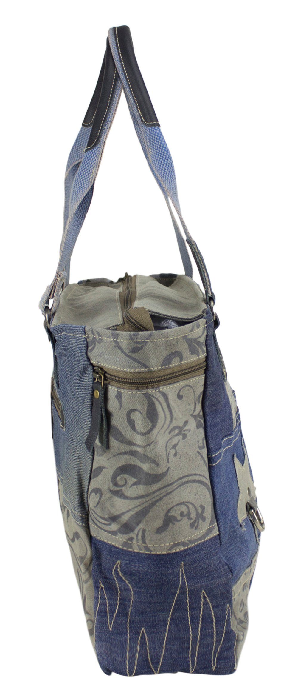 Jeans Materialien und Große Handtasche. 52226, recycelte Damen Schultertasche grau Tasche recycelte Sunsa Handtasche aus Canvas.