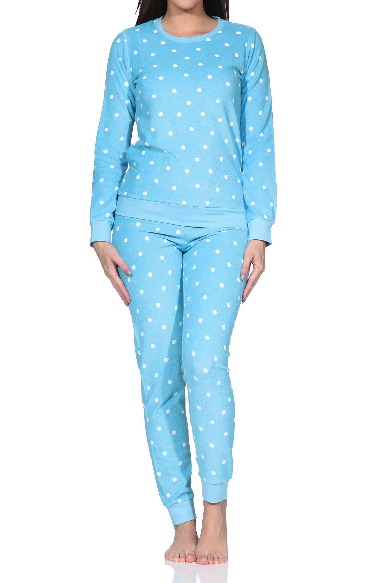 Normann Pyjama Normann Damen Frottee Pyjama in Tupfenoptik - auch in Übergrößen