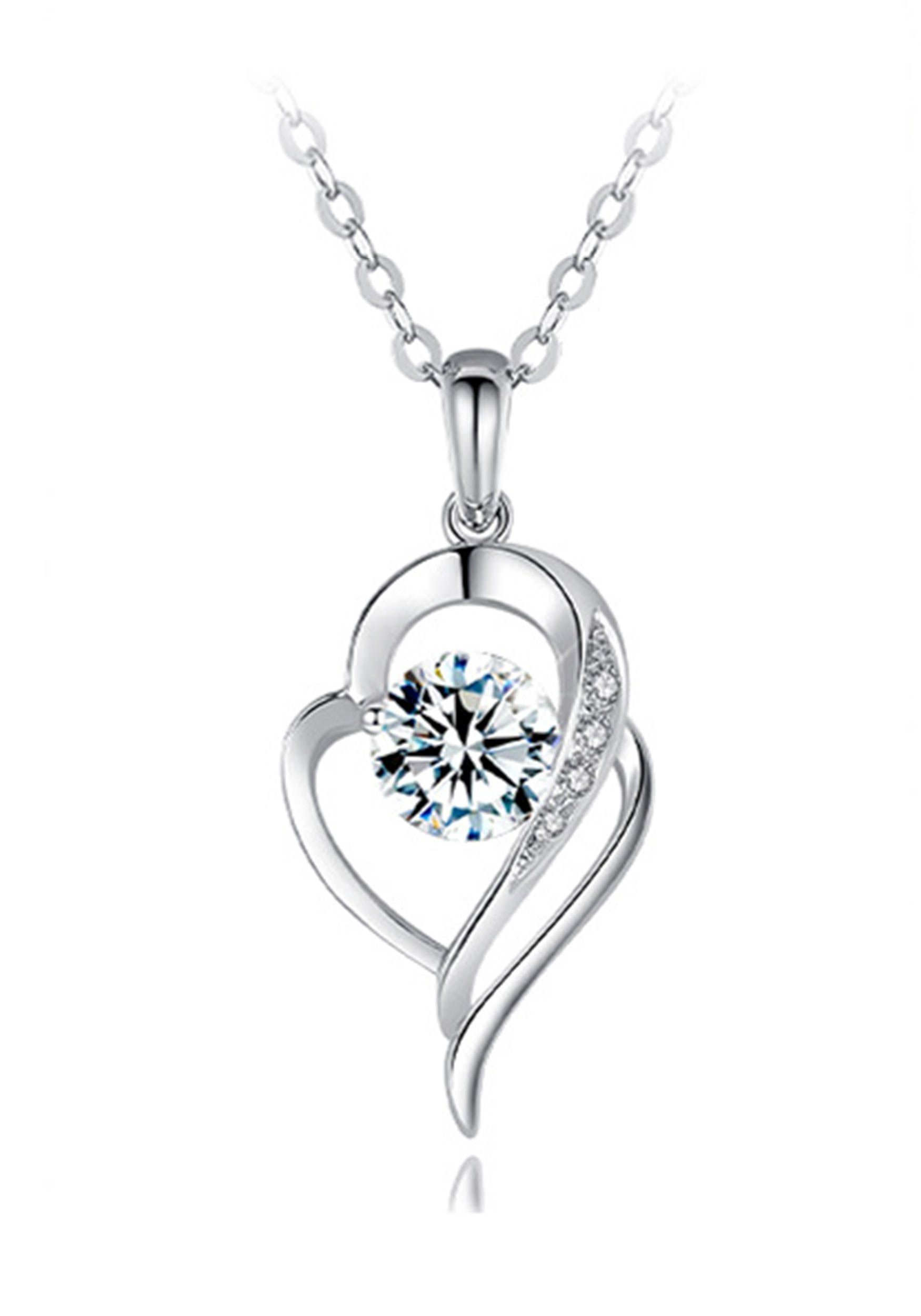 MAGICSHE Herzkette Kette mit Anhänger, Brillianten Diamant 925 Silber Herzkonstruktion Kette