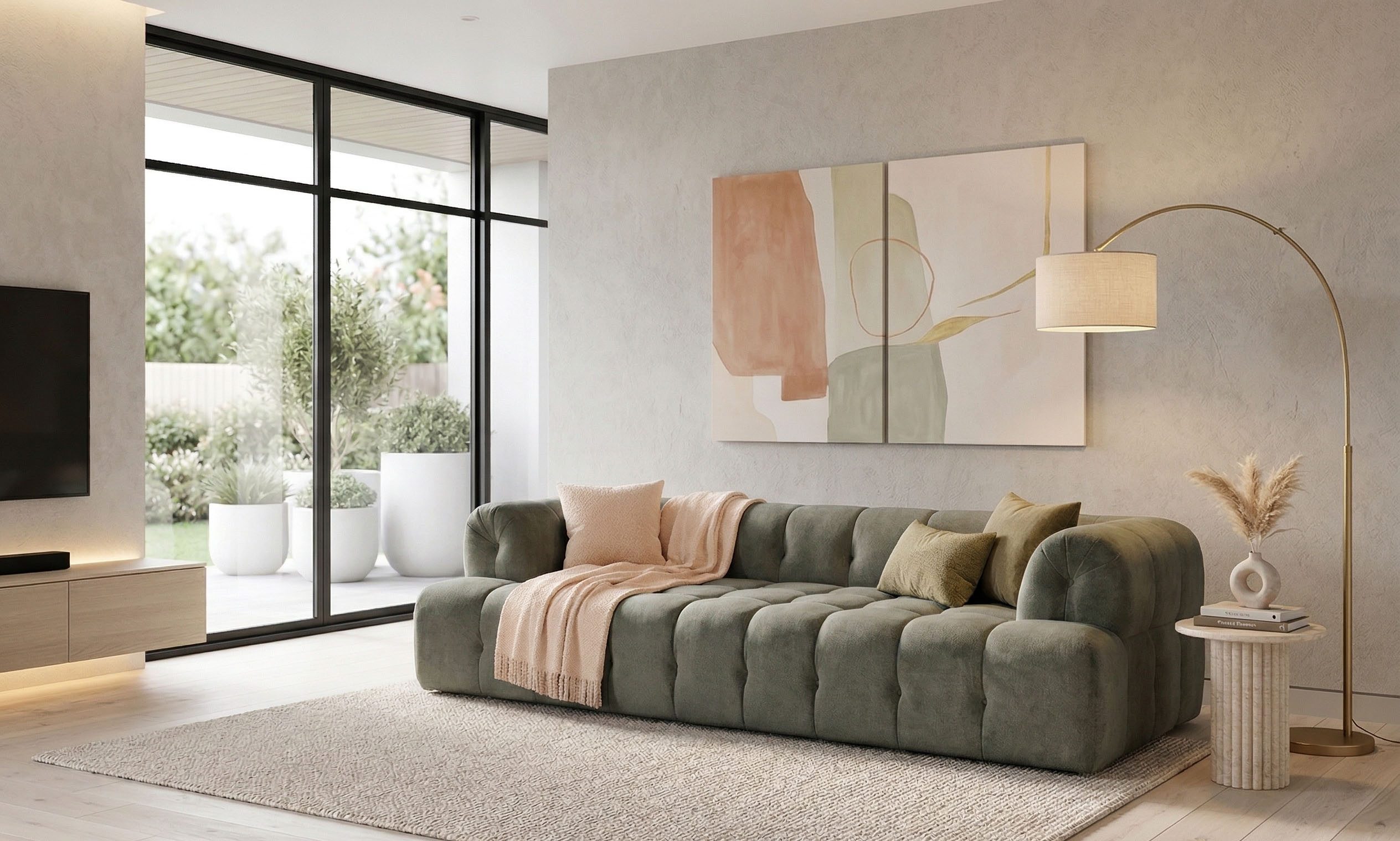 Home affaire 3-Sitzer APERIRE Design-Sofa, moderne Steppung, Breite 225 cm, mit Wellenunterfederung, gemütlich und modern, komfortables Sitzgefühl