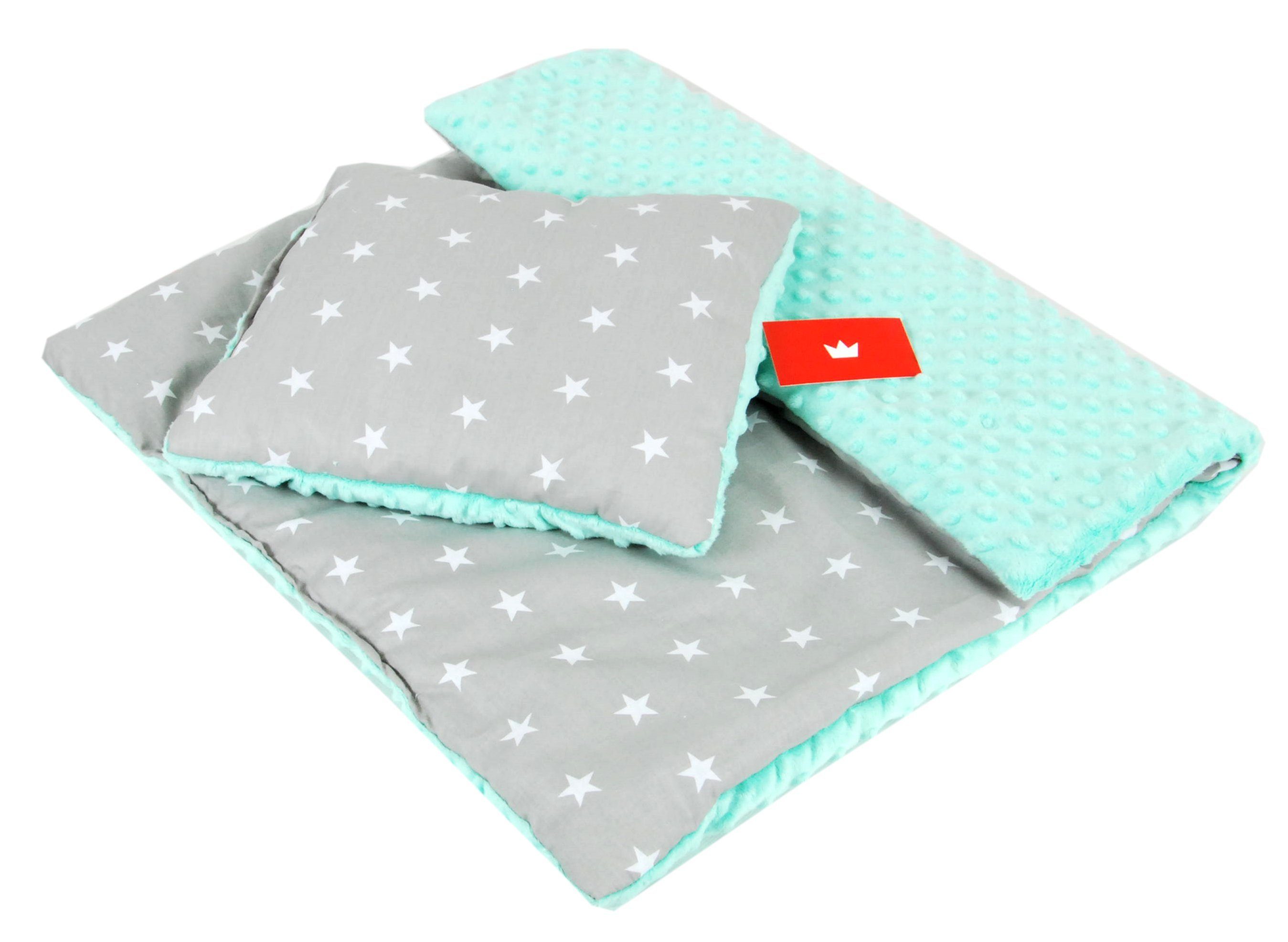 Kinderdecke BABYLUX Babydecke MINKY 2Set Kuscheldecke Decke 75 x 60cm Kinderwagen, BabyLux, MP91 - Minze + Sterne Grau