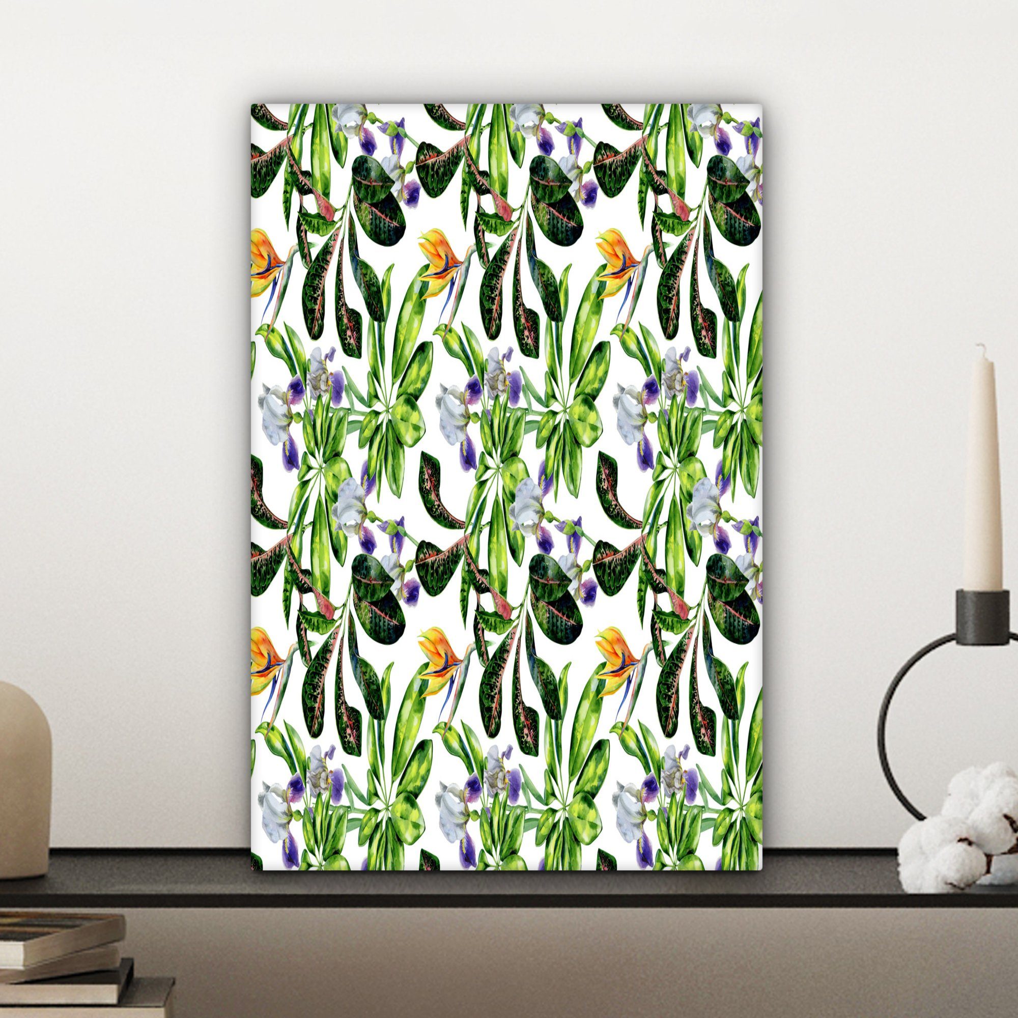20x30 Muster, - bespannt Leinwandbild Zackenaufhänger, fertig Gemälde, OneMillionCanvasses® - inkl. cm Blumen (1 St), Leinwandbild Paradiesvogelpflanze