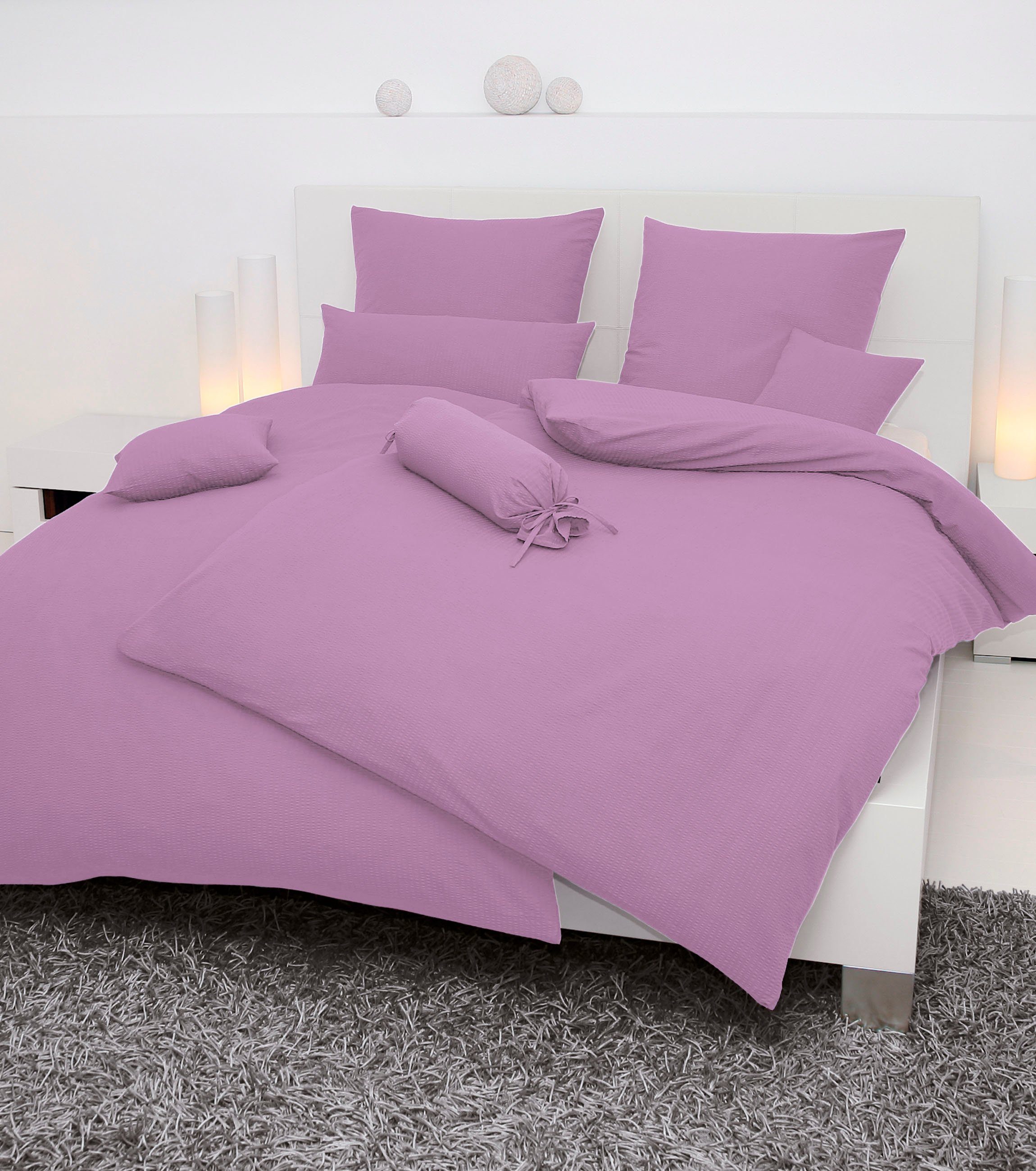 Janine Bettwäsche PIANO 0125 31, Seersucker 100% Baumwolle, uni, bügelfrei, Soft-Seersucker, 2 teilig, Markenreißverschluss, feinfädige Qualität, gekämmte Mako-Garne