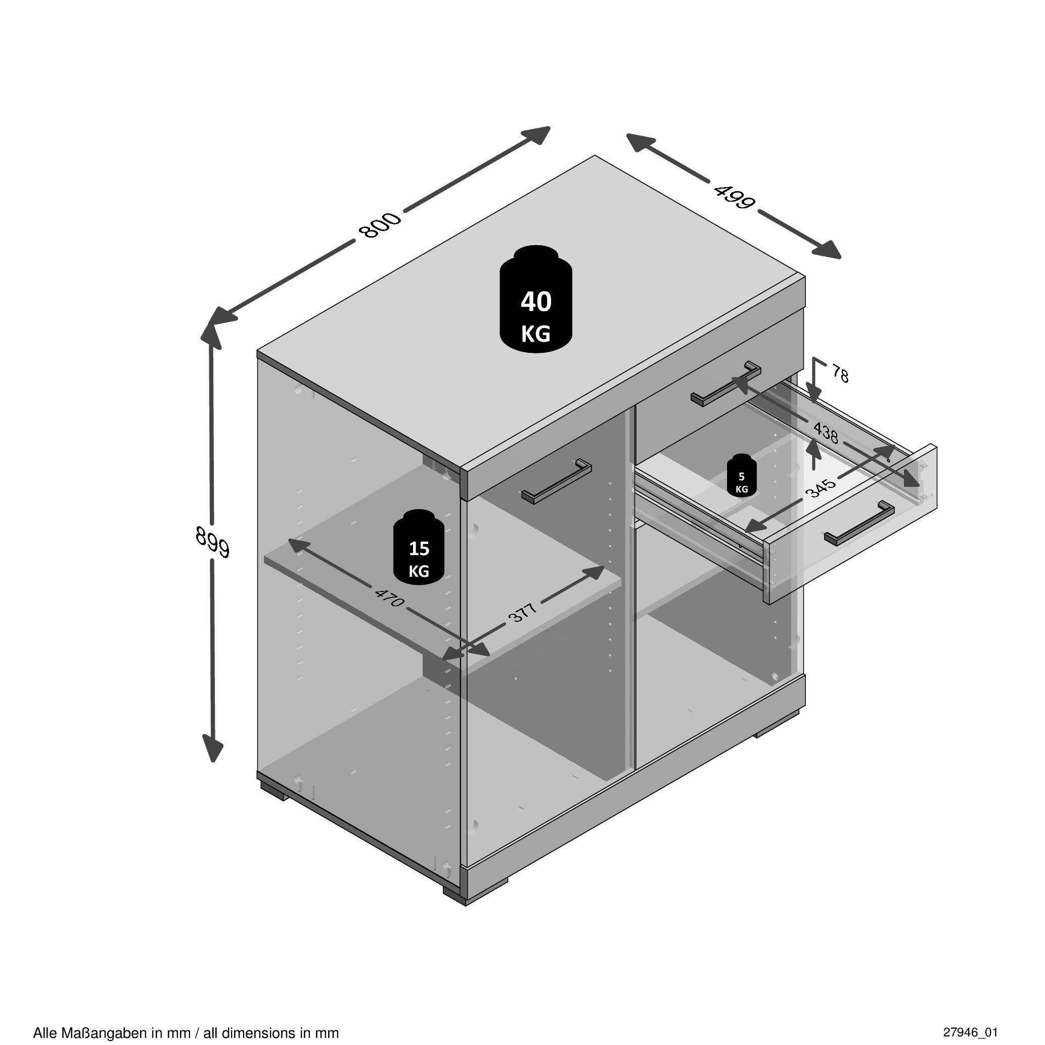 PREISBRECHER Kommode BRISTOL 2 XL, in Matera-Artisan Eiche - 80x89,9x49,9cm (BxHxT)