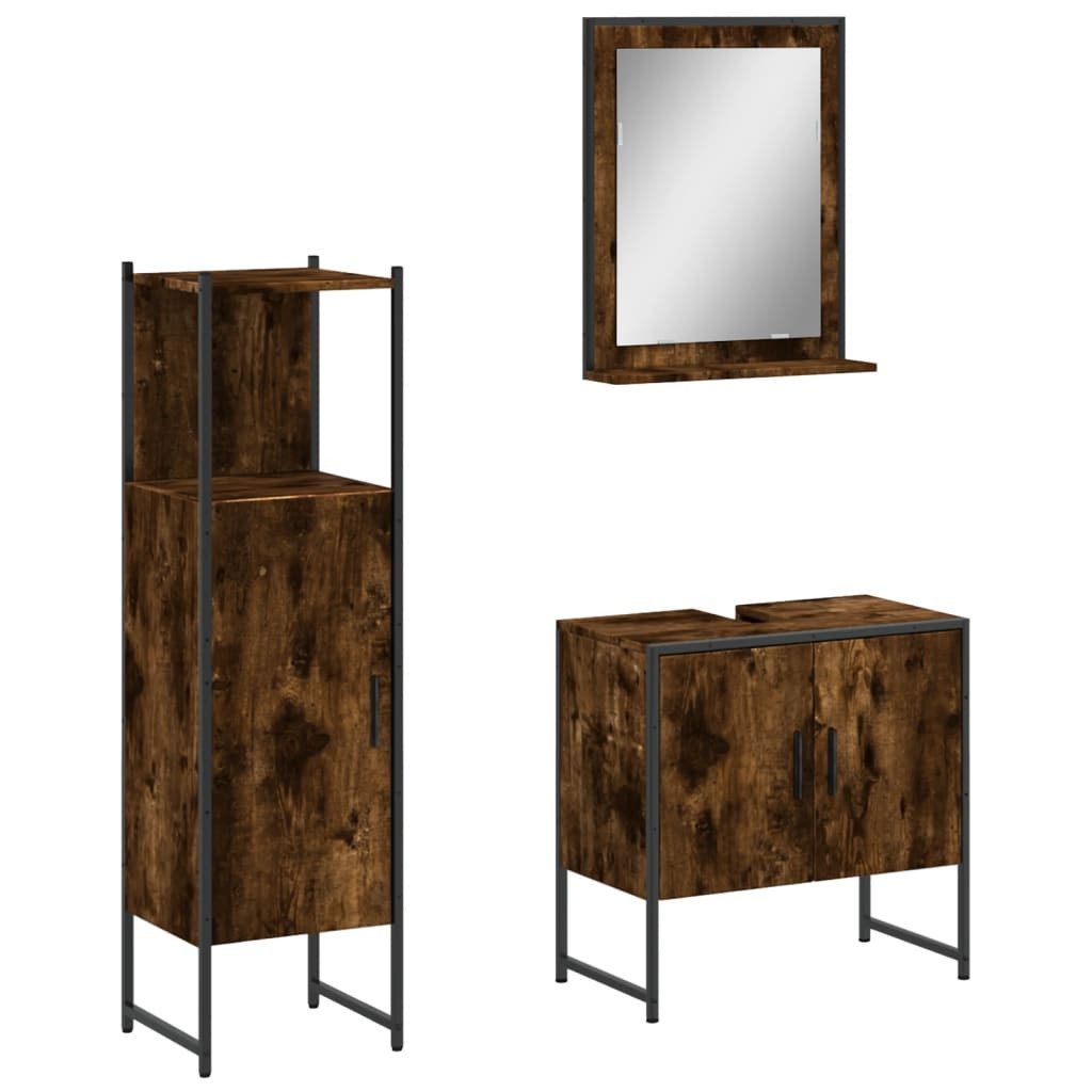 vidaXL Badezimmer-Set 3-tlg. Badmöbel-Set Räuchereiche Holzwerkstoff, günstig online kaufen
