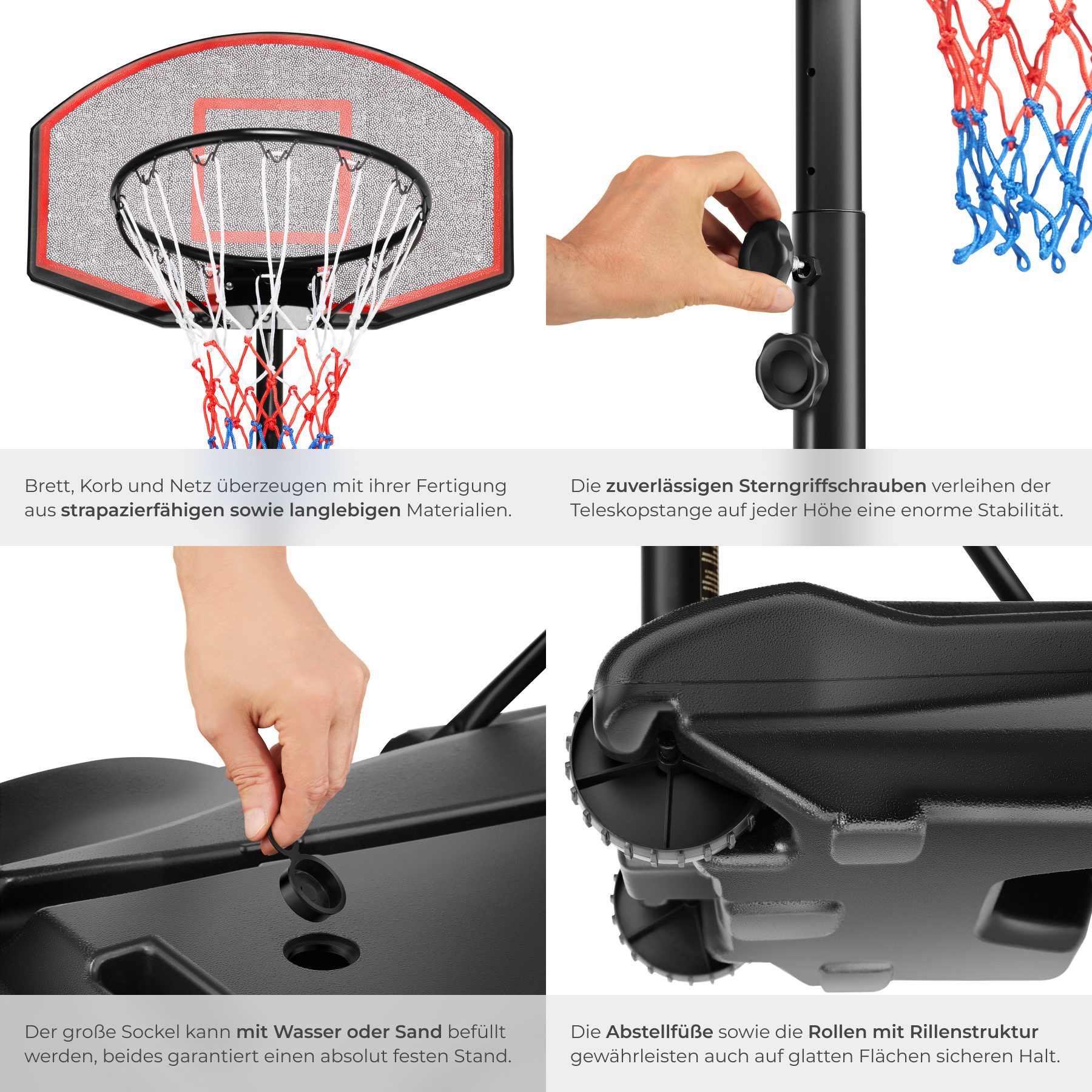 tectake Basketballkorb Basketballanlage Harlem (Komplettset, Mobiler Basketballständer), Mobiler Basketballständer