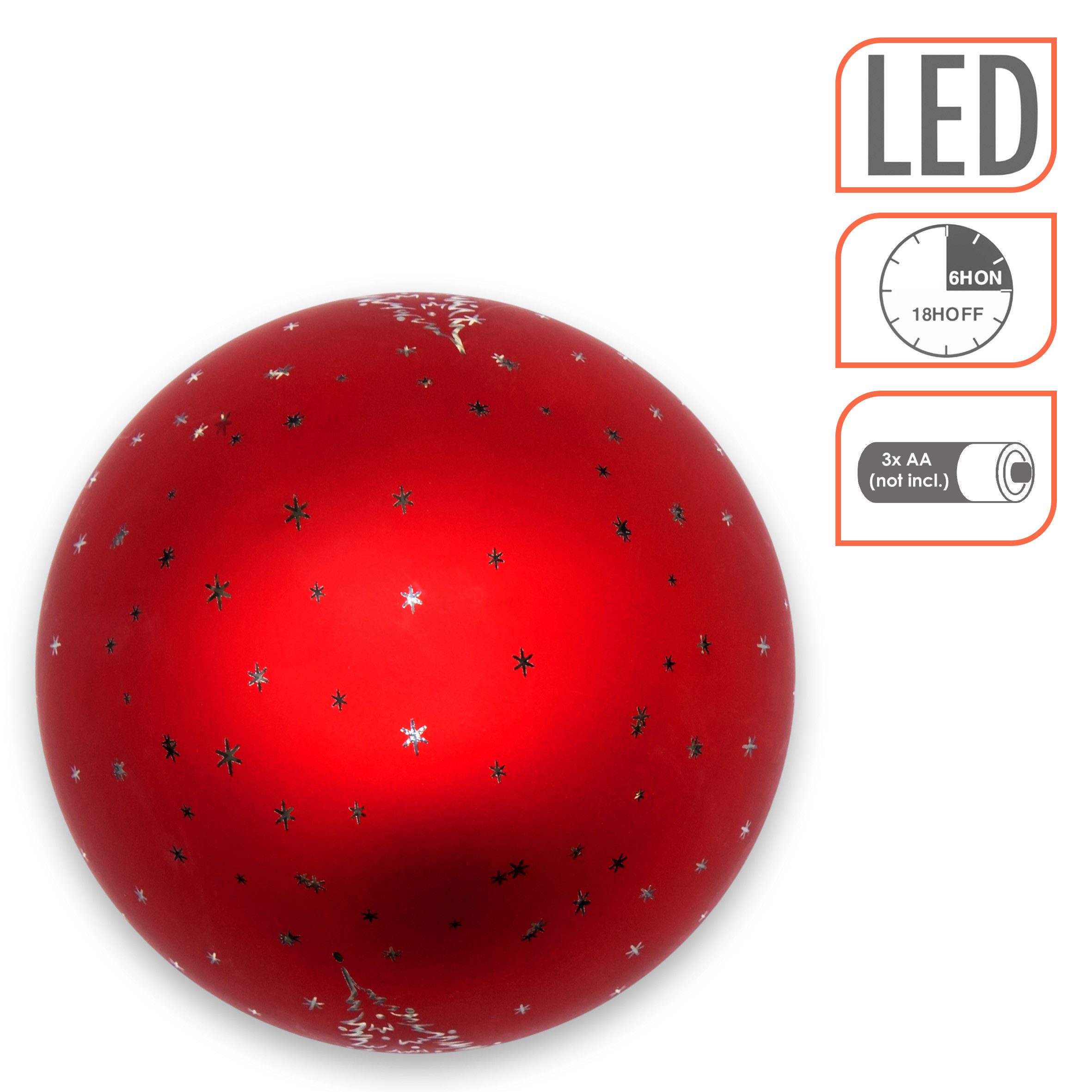 Spetebo LED-Dekofigur Weihnachtskugel zum Stellen matt rot mit Beleuchtung warm weiß + Timer (Anzahl, 1 St., Stück), mit Timer