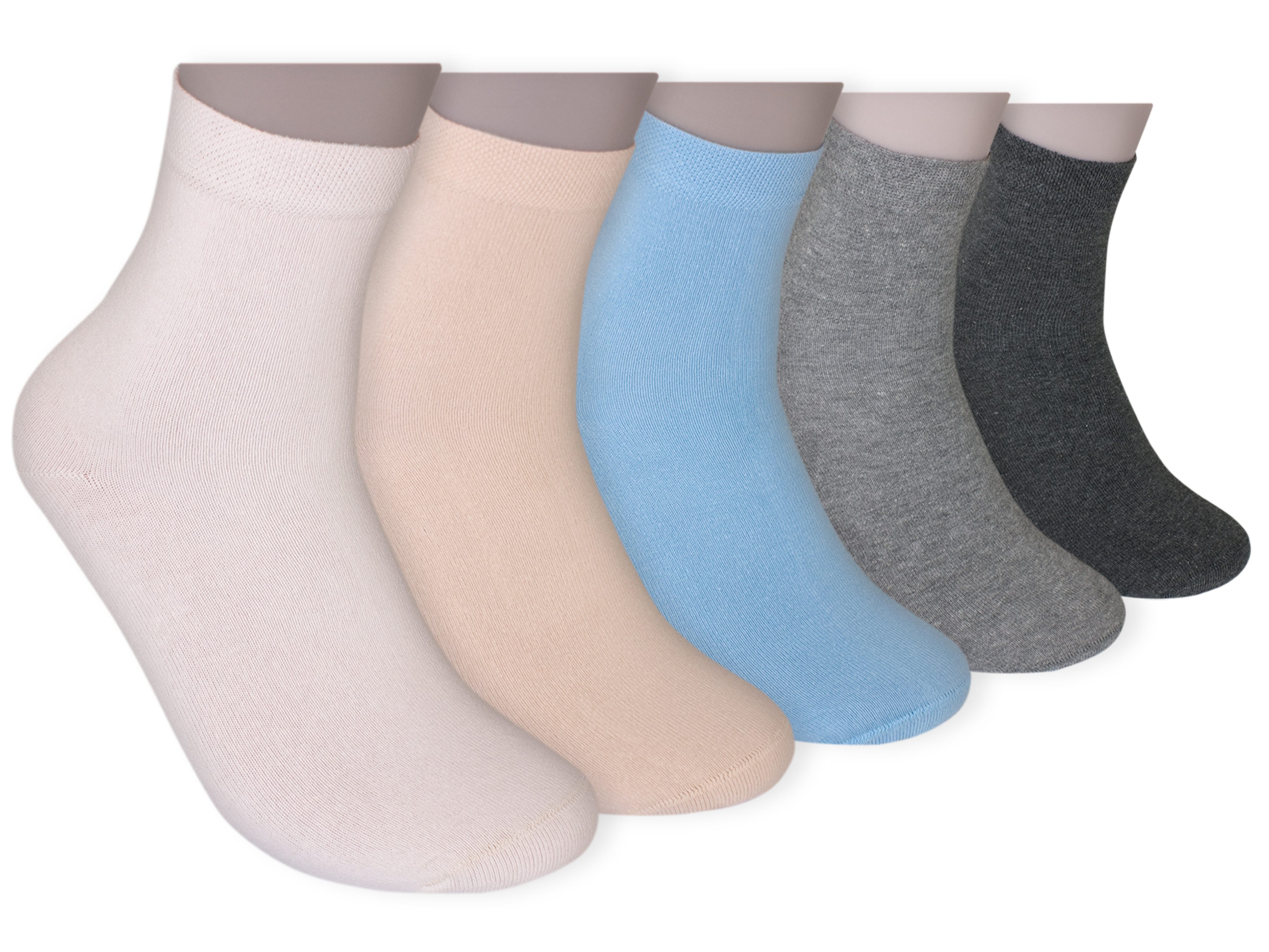 Die Sockenbude Kurzsocken UNI - Damen Kurzsocken (Bund, 5-Paar, grau blau hellbraun) mit Komfortbund ohne Gummi