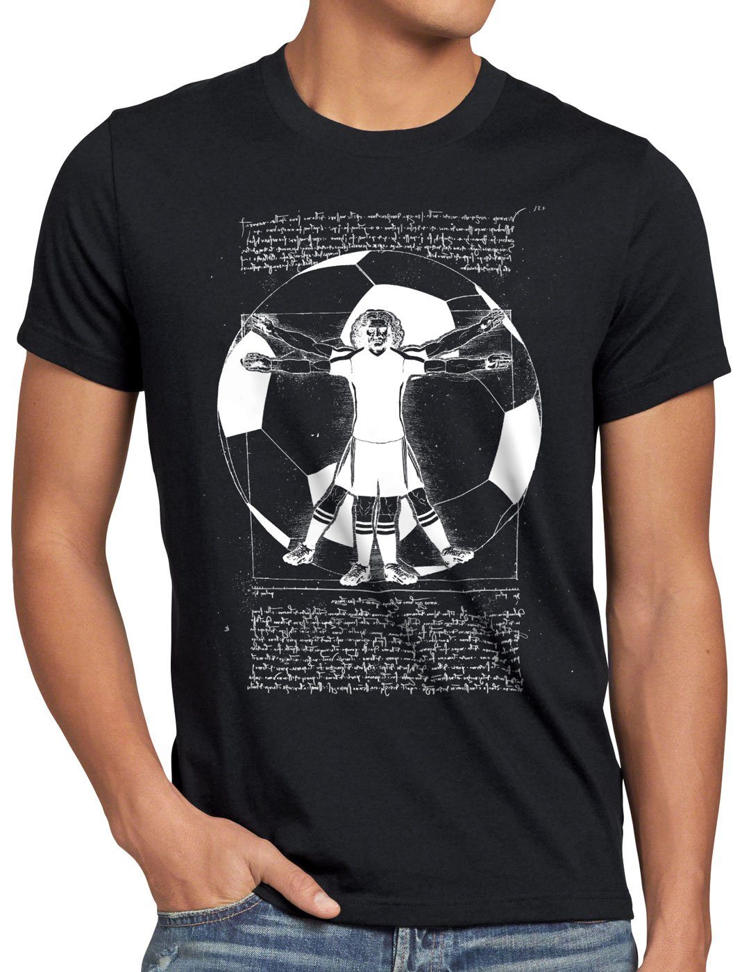 style3 Print-Shirt Herren T-Shirt Vitruvianischer Fußballer spieler mannschaft schwarz