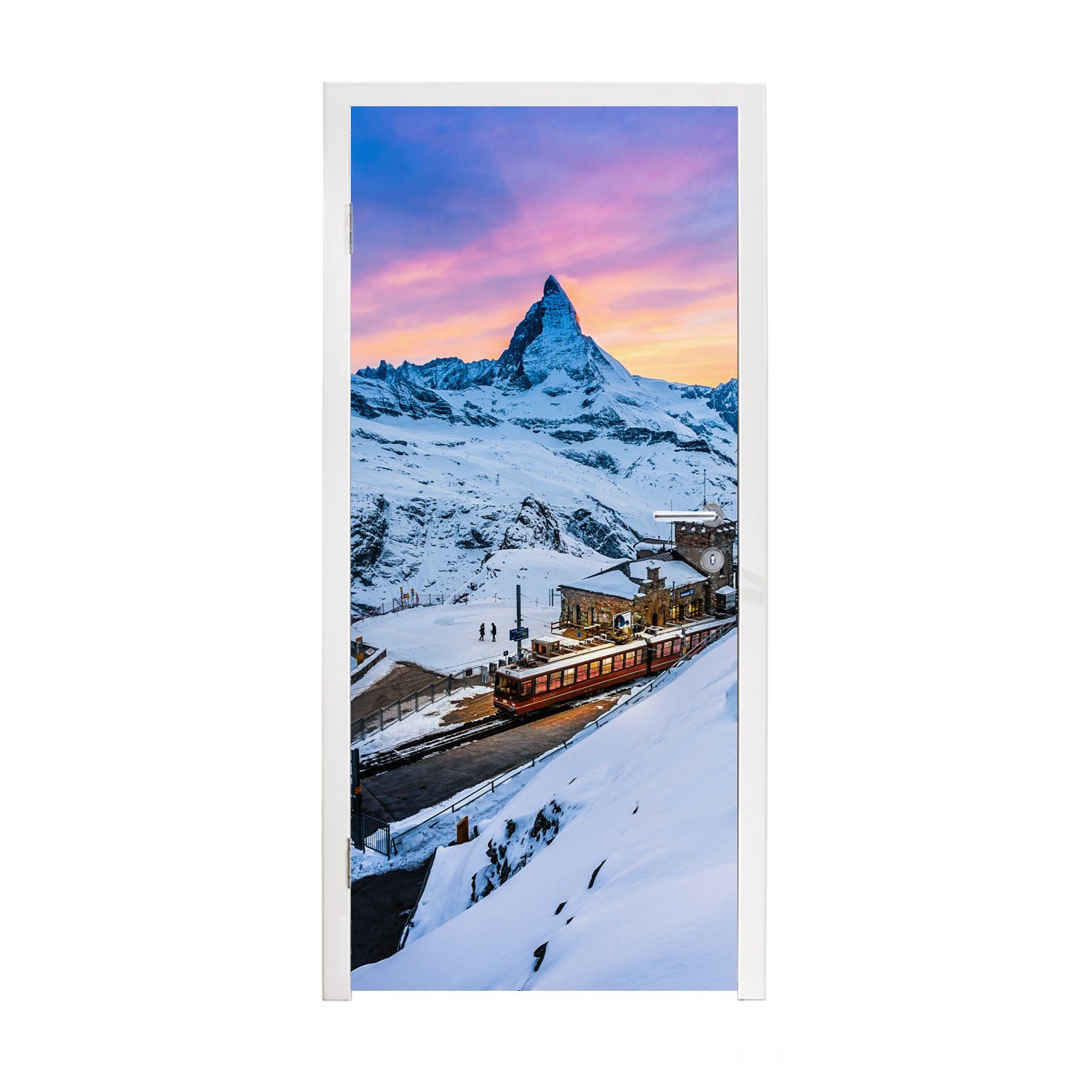 MuchoWow Türtapete Dämmerung am Schweizer Matterhorn bei der Gornergratbahn, Matt, bedruckt, (1 St), Fototapete für Tür, Türaufkleber, 75x205 cm