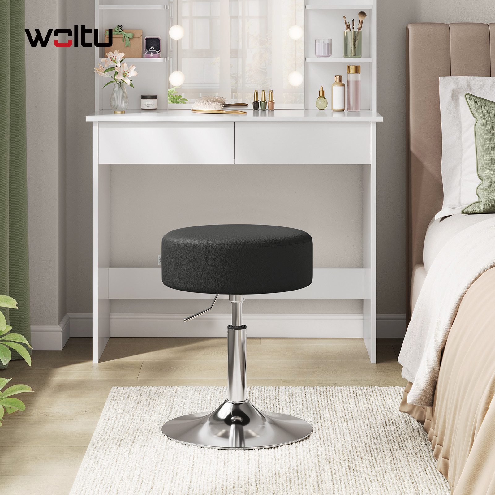 Woltu Drehhocker (1 St), Schminkhocker Kunstleder mit verchromtem Metallgestell