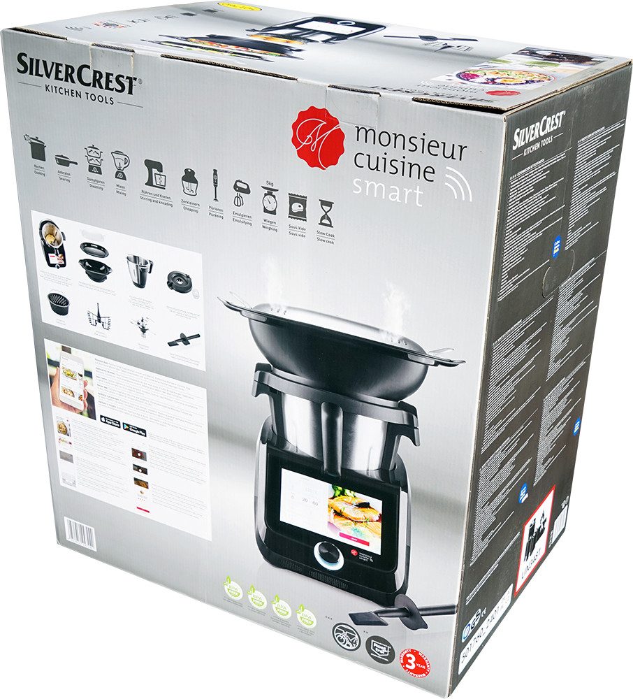SilverCrest Küchenmaschine mit Kochfunktion Monsieur Cuisine Smart Limited Edition SKMS 1200 C1 Schwarz Black, 1200 W, 4,5 l Schüssel, WLAN-Funktion: für monatliche Rezepte-UpdatesII